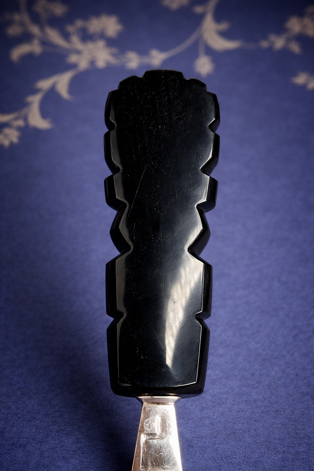 Sterling Silver Letter Opener with Carved Black Onyx Handle