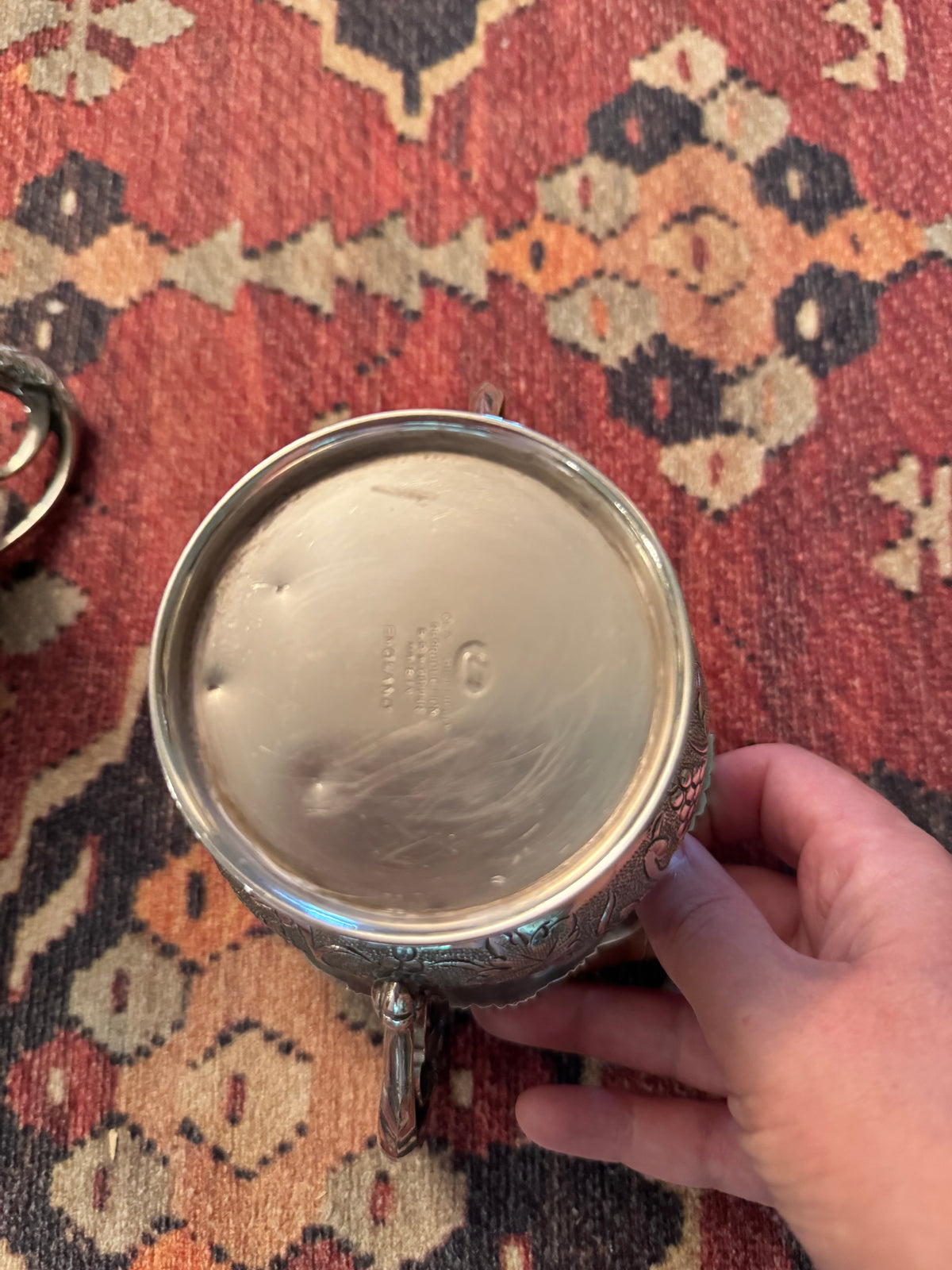 English Old Sheffield Reproduction Silverplate Creamer & Sugar Bowl with Dragon Handles