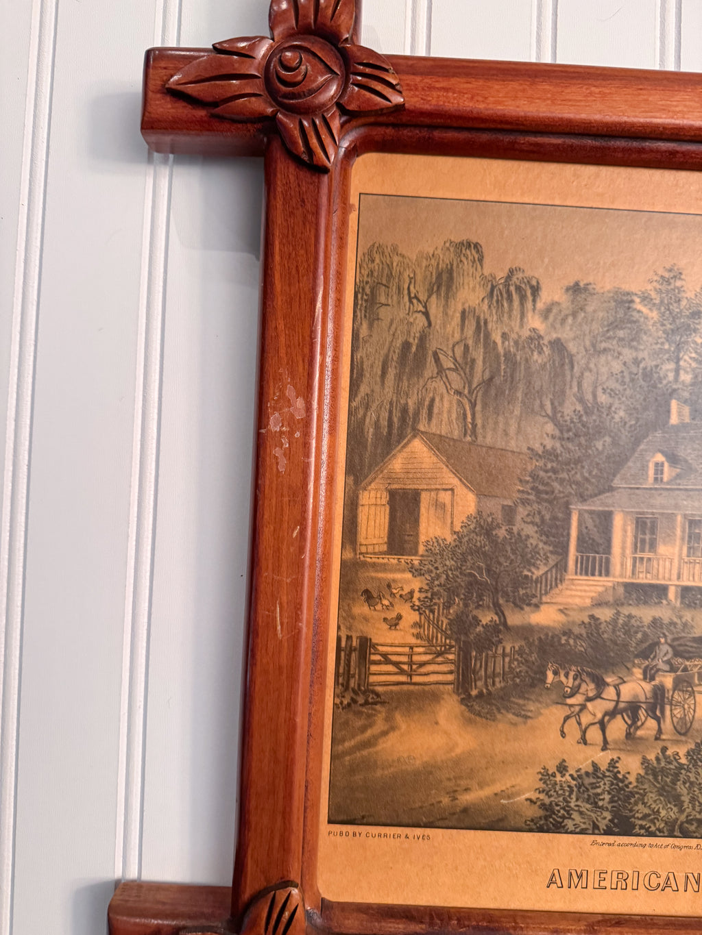 Currier & Ives “American Homestead Summer” Print in Antique Eastlake Frame | Americana Wall Art