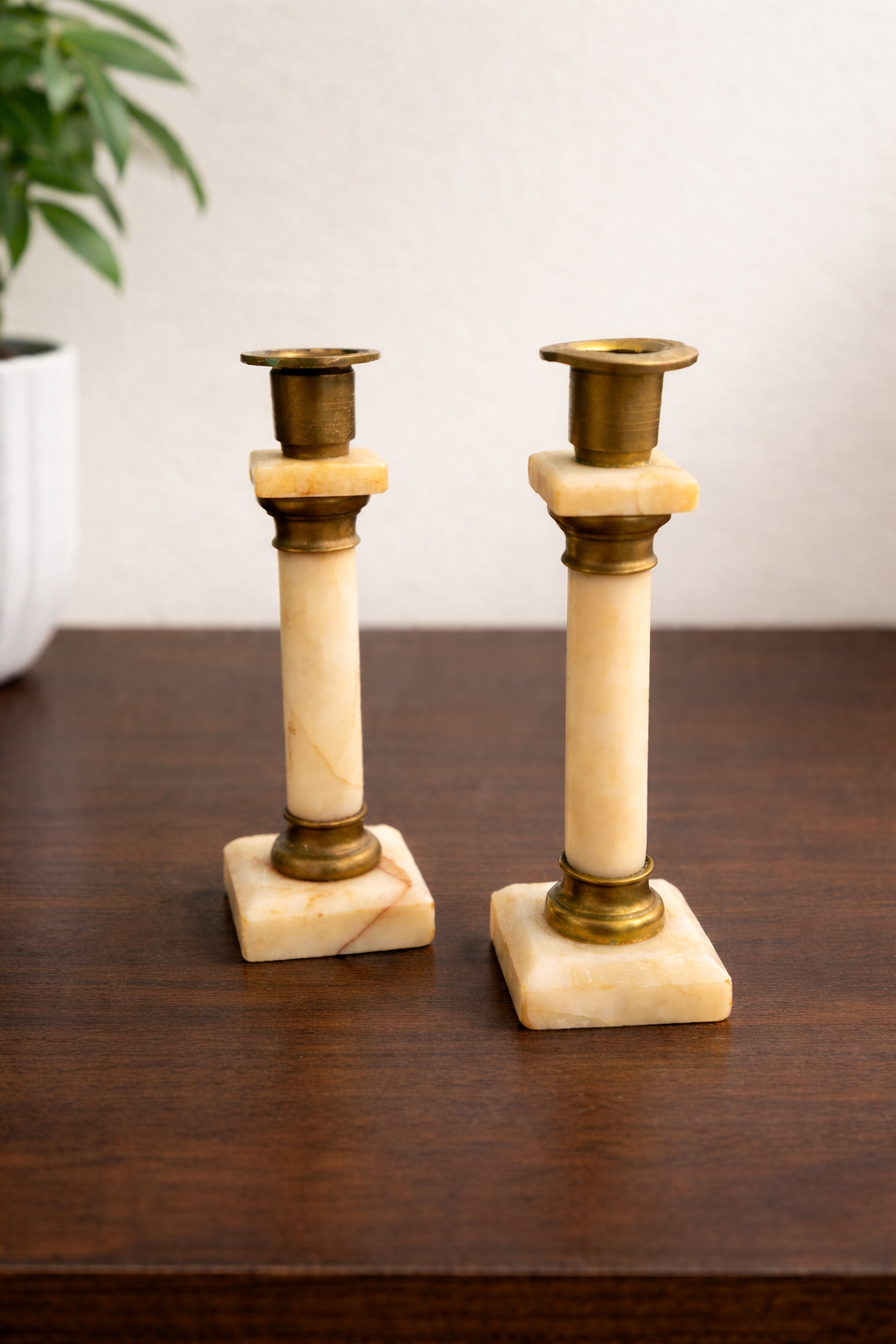 Empire Style Marble & Bronze Candlesticks — Late 19th to Early 20th Century