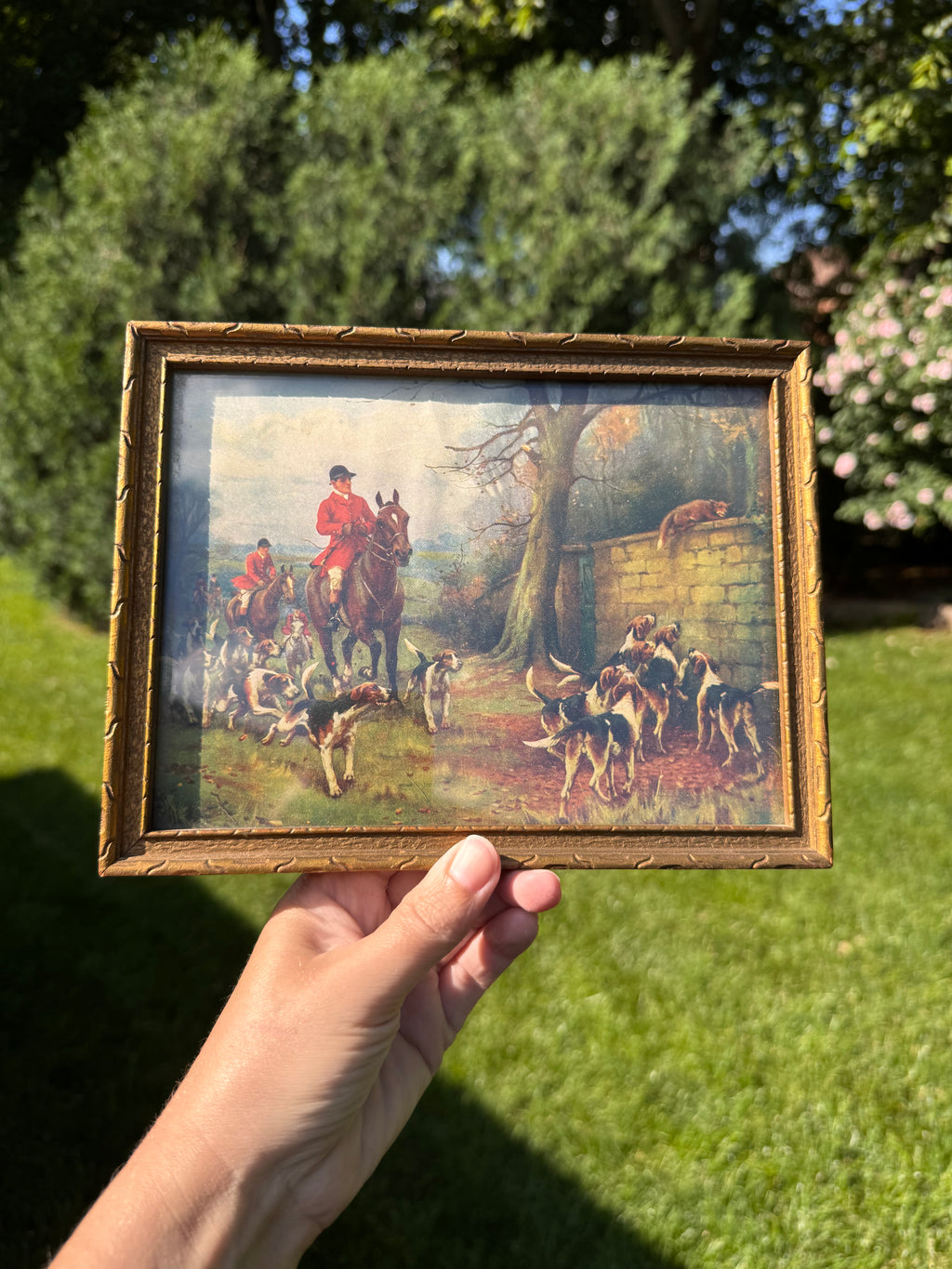 Vintage Framed “Gone to Earth” Fox Hunting Print | John Sanderson-Wells English Sporting Lithograph