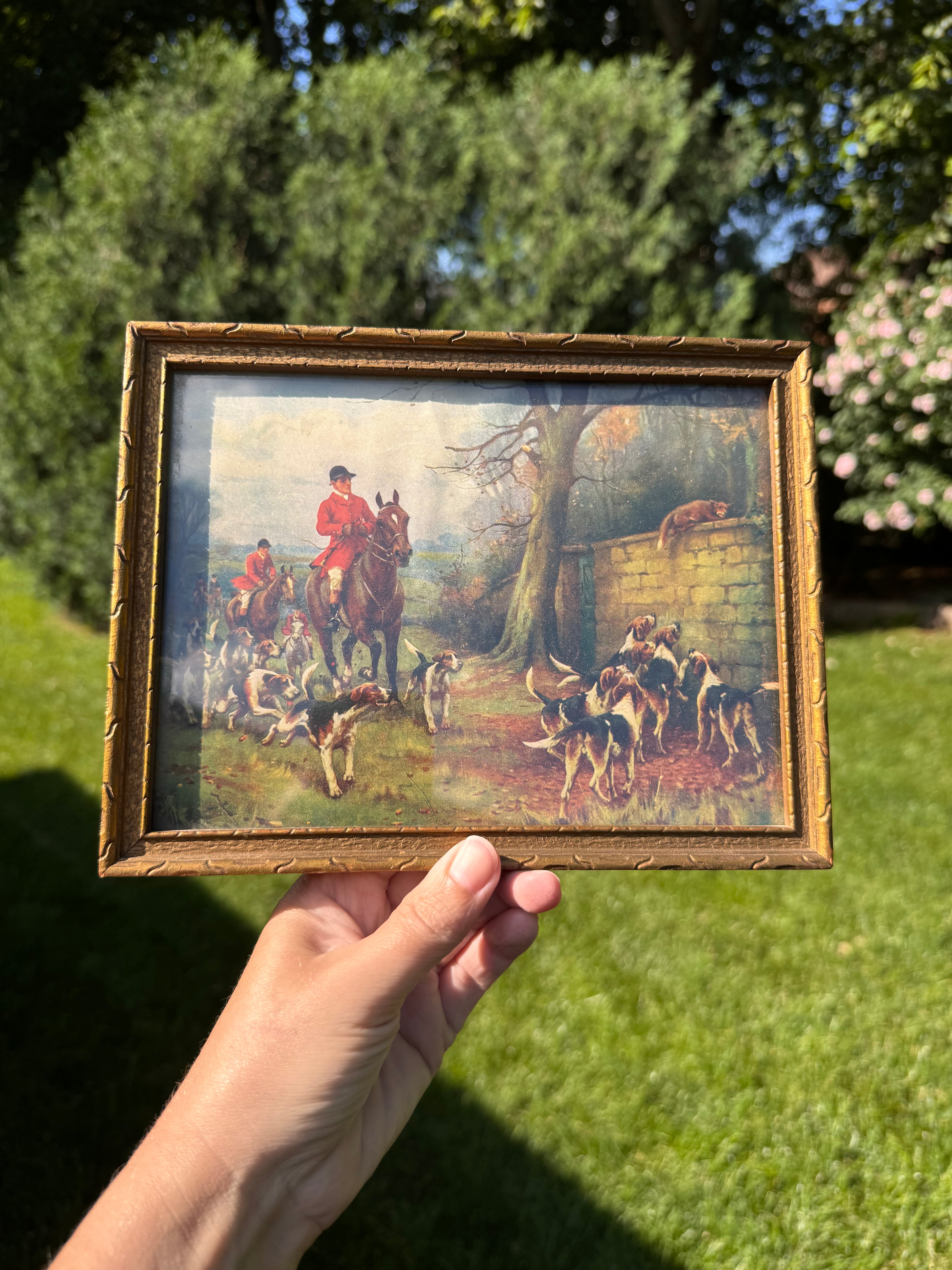 Vintage Framed “Gone to Earth” Fox Hunting Print | John Sanderson-Wells English Sporting Lithograph