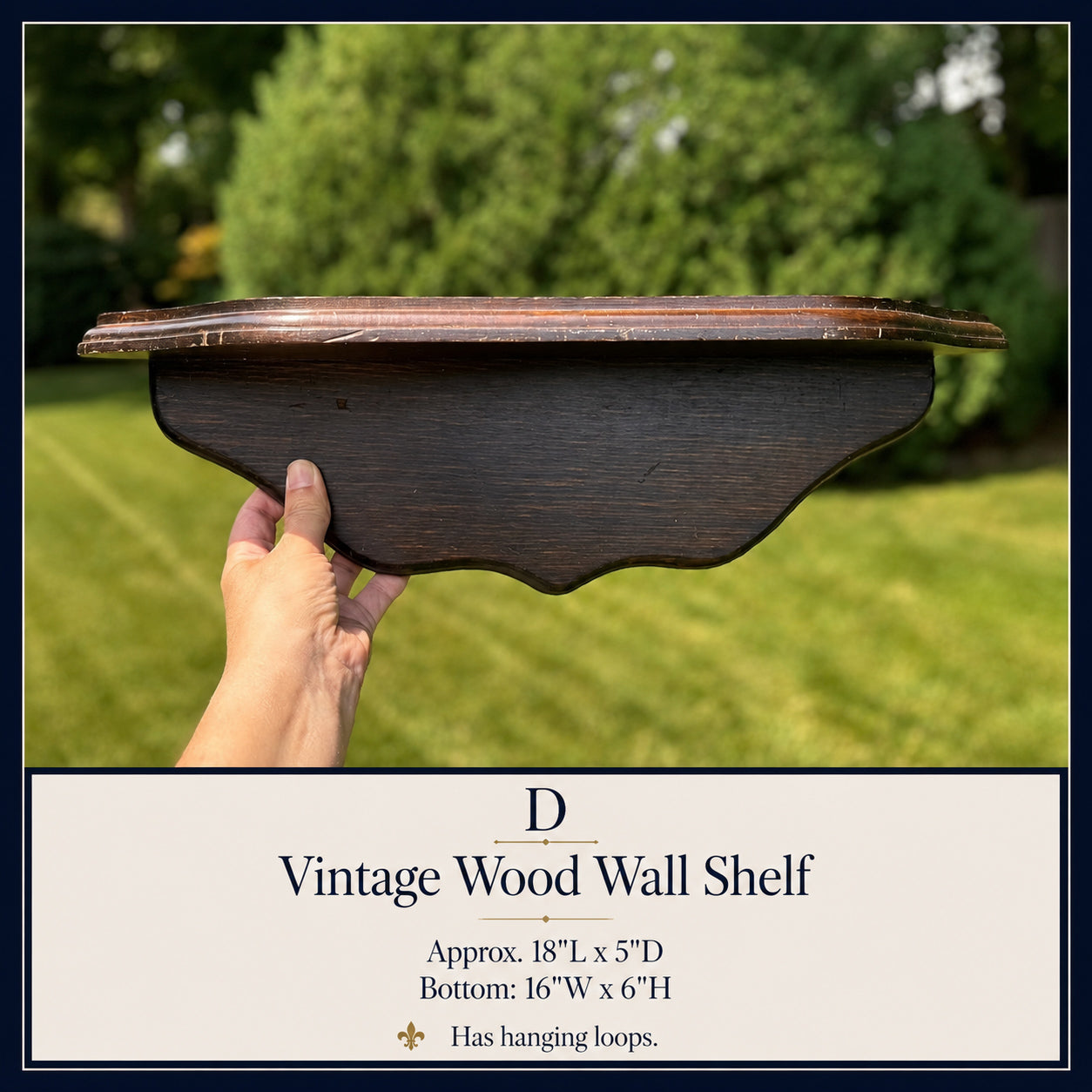 Vintage Wood Wall Shelf with Hanging Loops