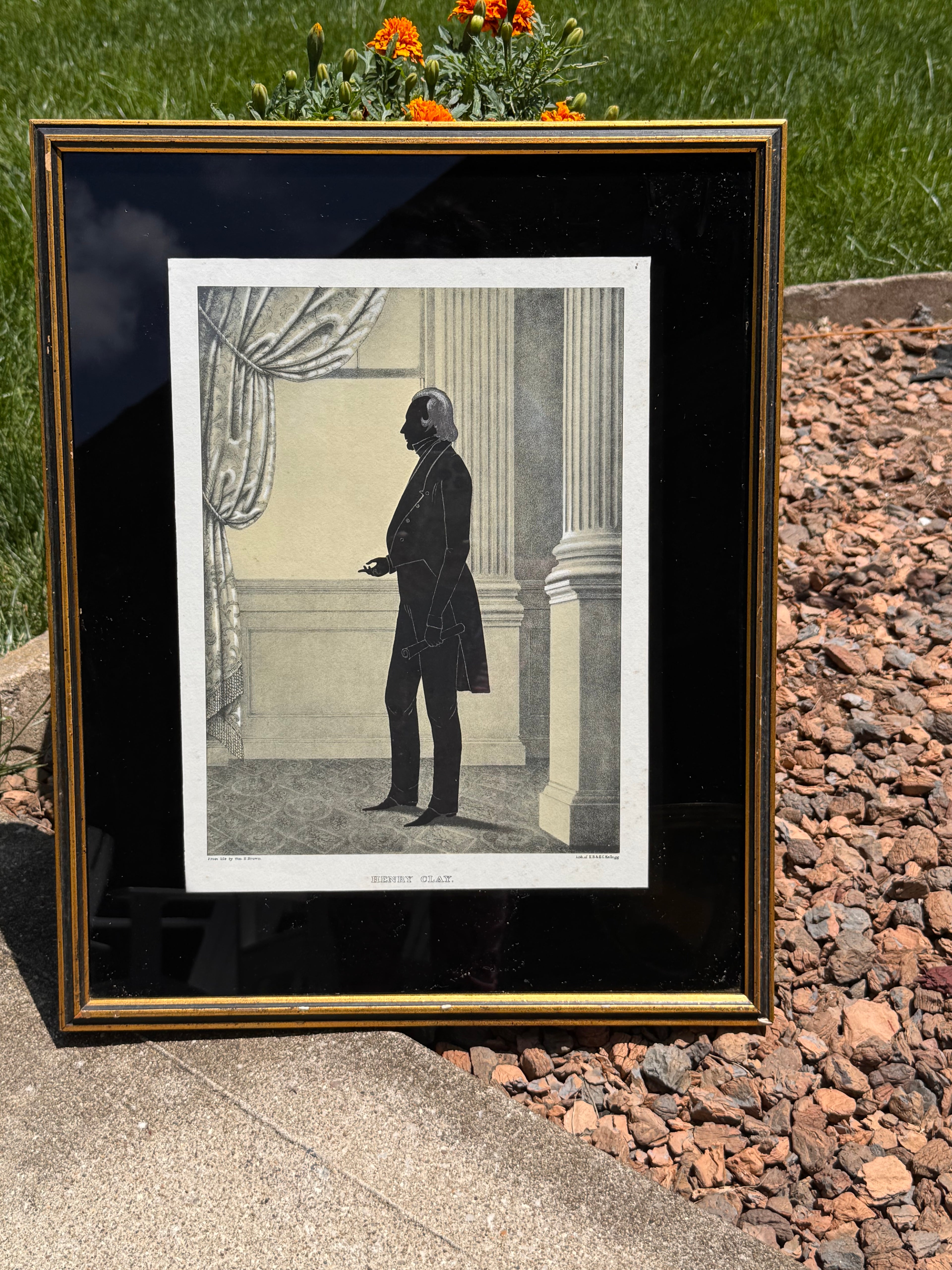 Vintage Henry Clay Silhouette Print in Black Glass Frame | Kentucky Historical Wall Art | Estate Find