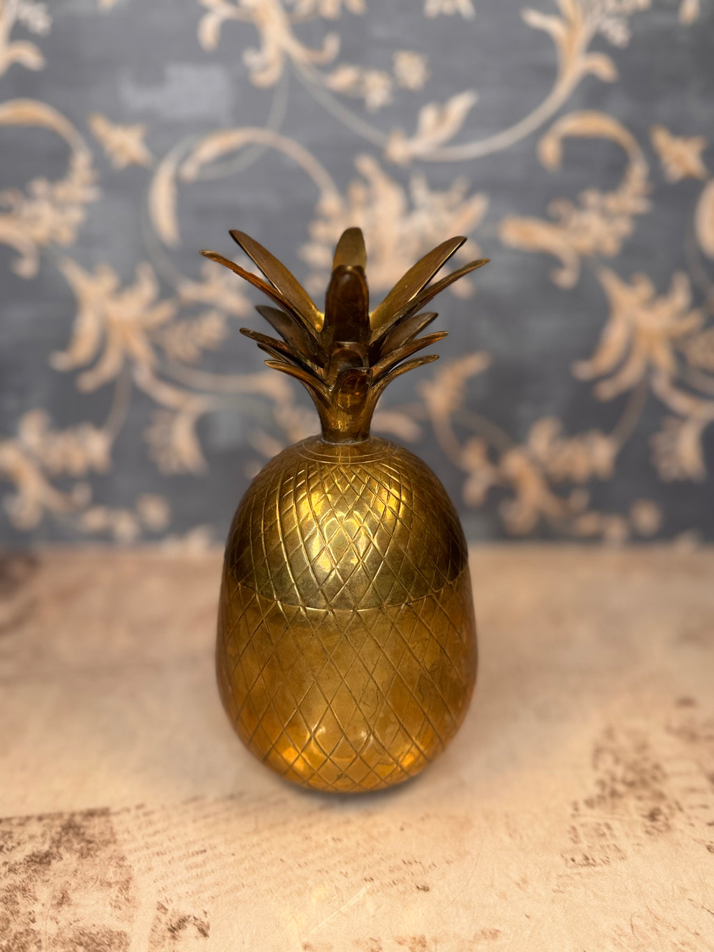 Vintage Brass Pineapple Trinket Box Lidded Brass Container