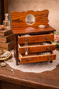 Antique Miniature Wooden Dresser Box Hand-Stained Doll Chest Jewelry Cabinet