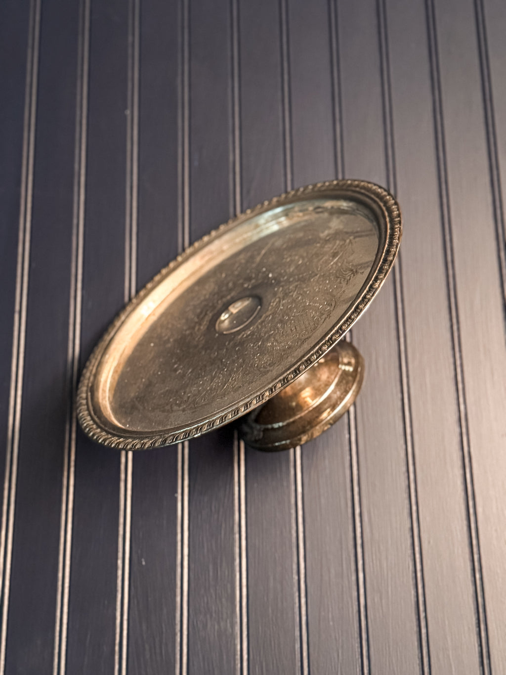 Vintage Silver-Plated Cake Stand | Ornately Engraved Pedestal Display Riser