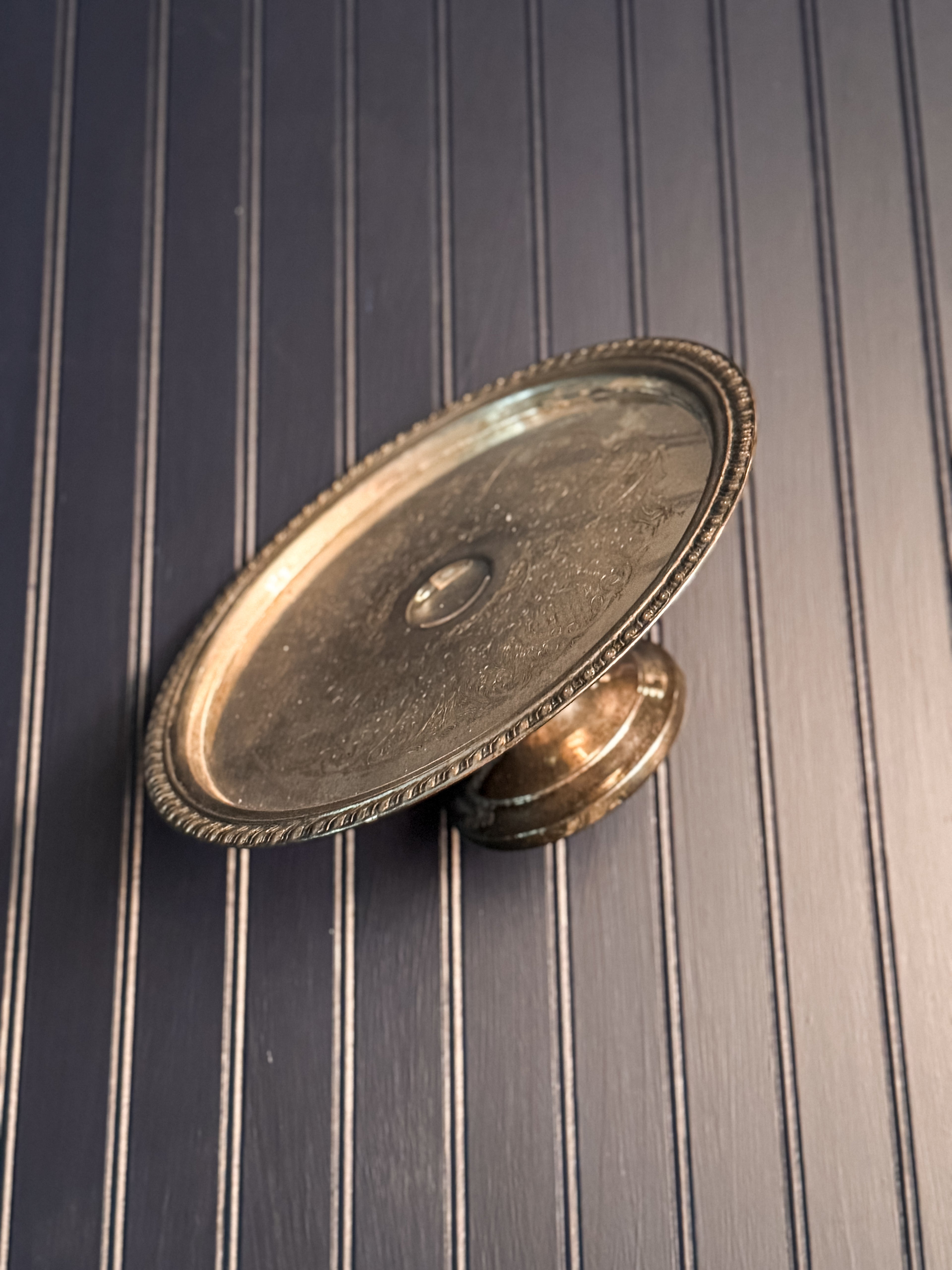 Vintage Silver-Plated Cake Stand | Ornately Engraved Pedestal Display Riser