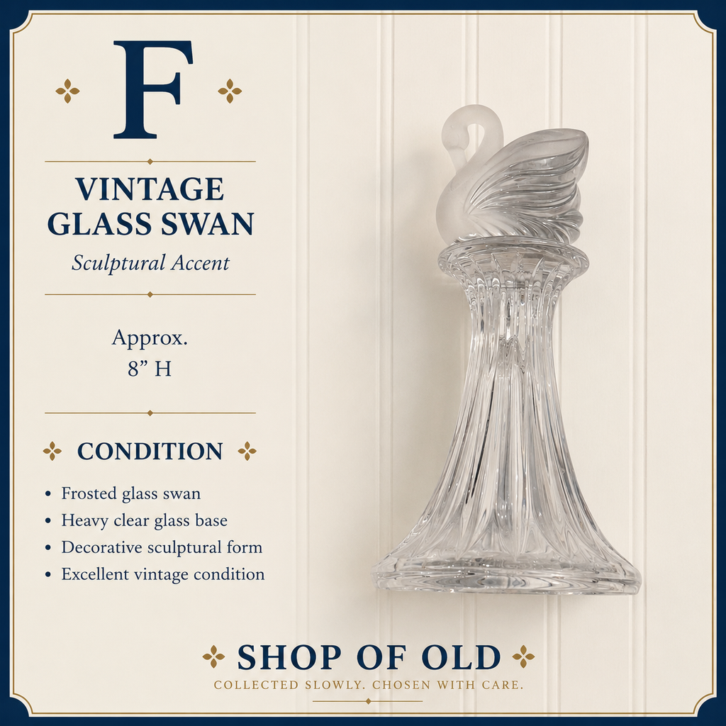 Vintage Frosted Glass Swan Sculpture | Heavy Clear Glass Pedestal Accent | 8”