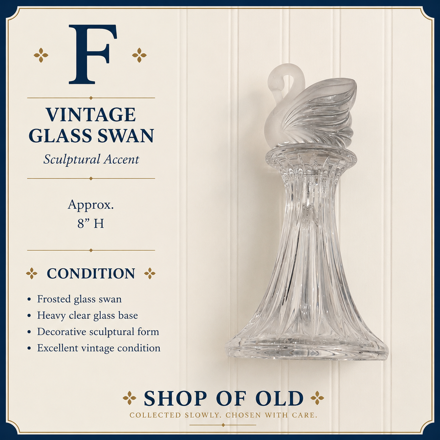 Vintage Frosted Glass Swan Sculpture | Heavy Clear Glass Pedestal Accent | 8”