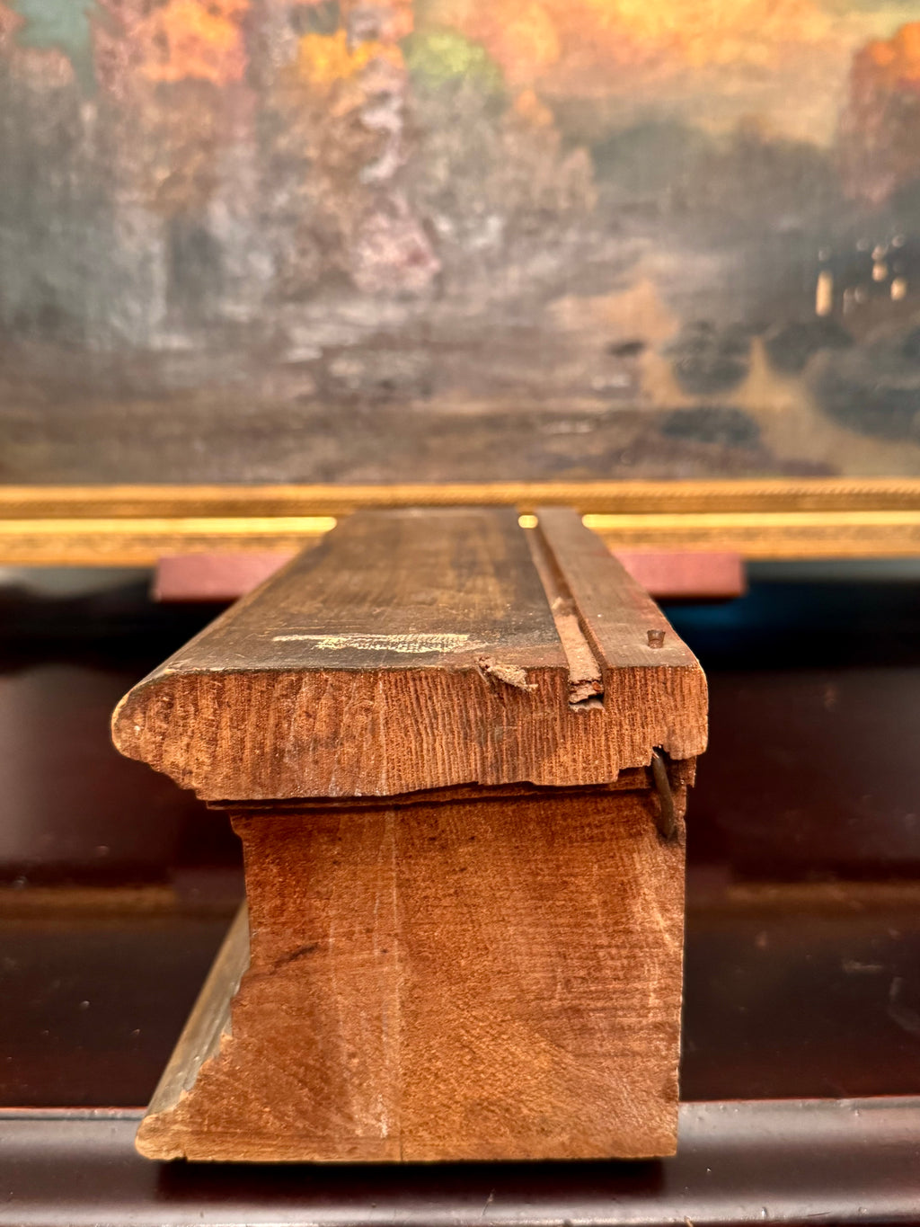 Antique Victorian Gilt Wood Architectural Riser | Salvaged Pedestal Block | Pegs on Left | 11.5”