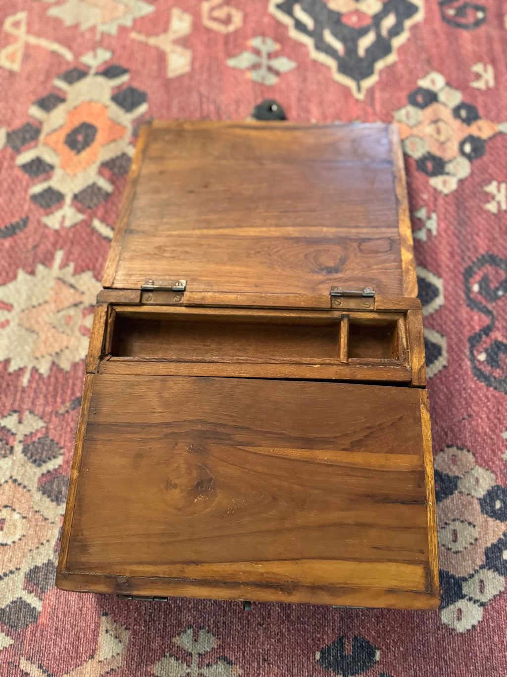 Antique 19th-Century Triple-Fold Traveling Writing Desk with Fitted Compartments