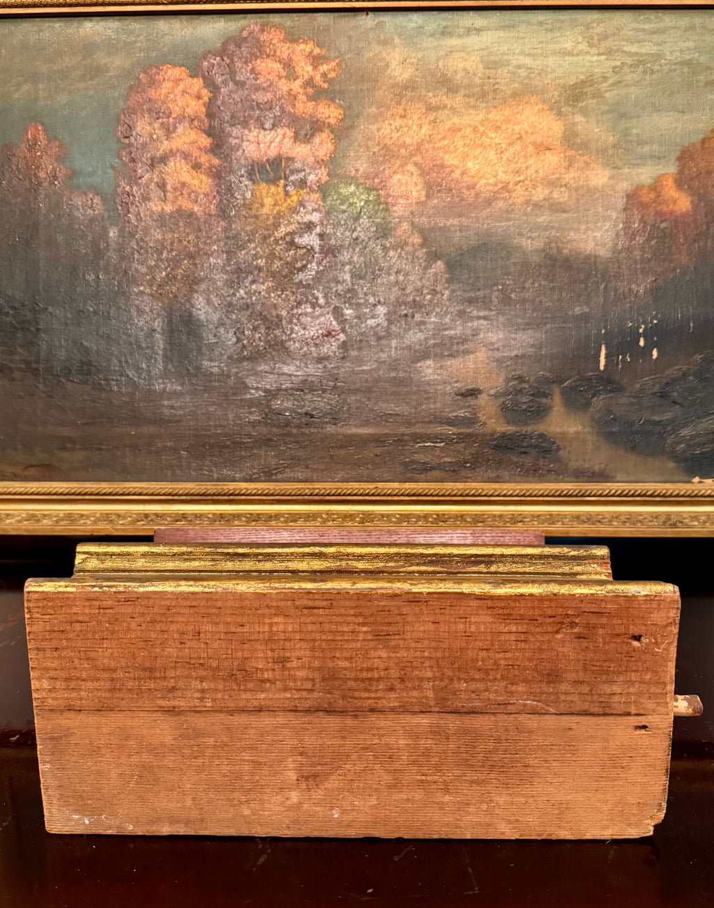 Antique Victorian Gilt Wood Architectural Riser | Salvaged Pedestal Block | Pegs on Right | 11.5”