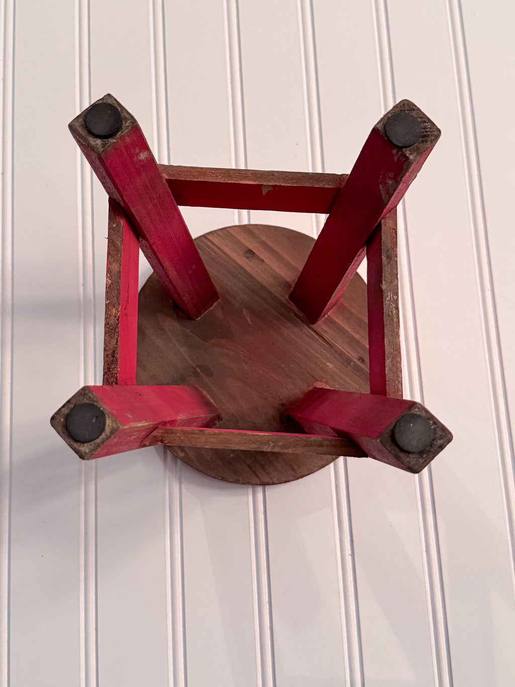 Vintage Red Wooden Stool | Rustic Display Stool