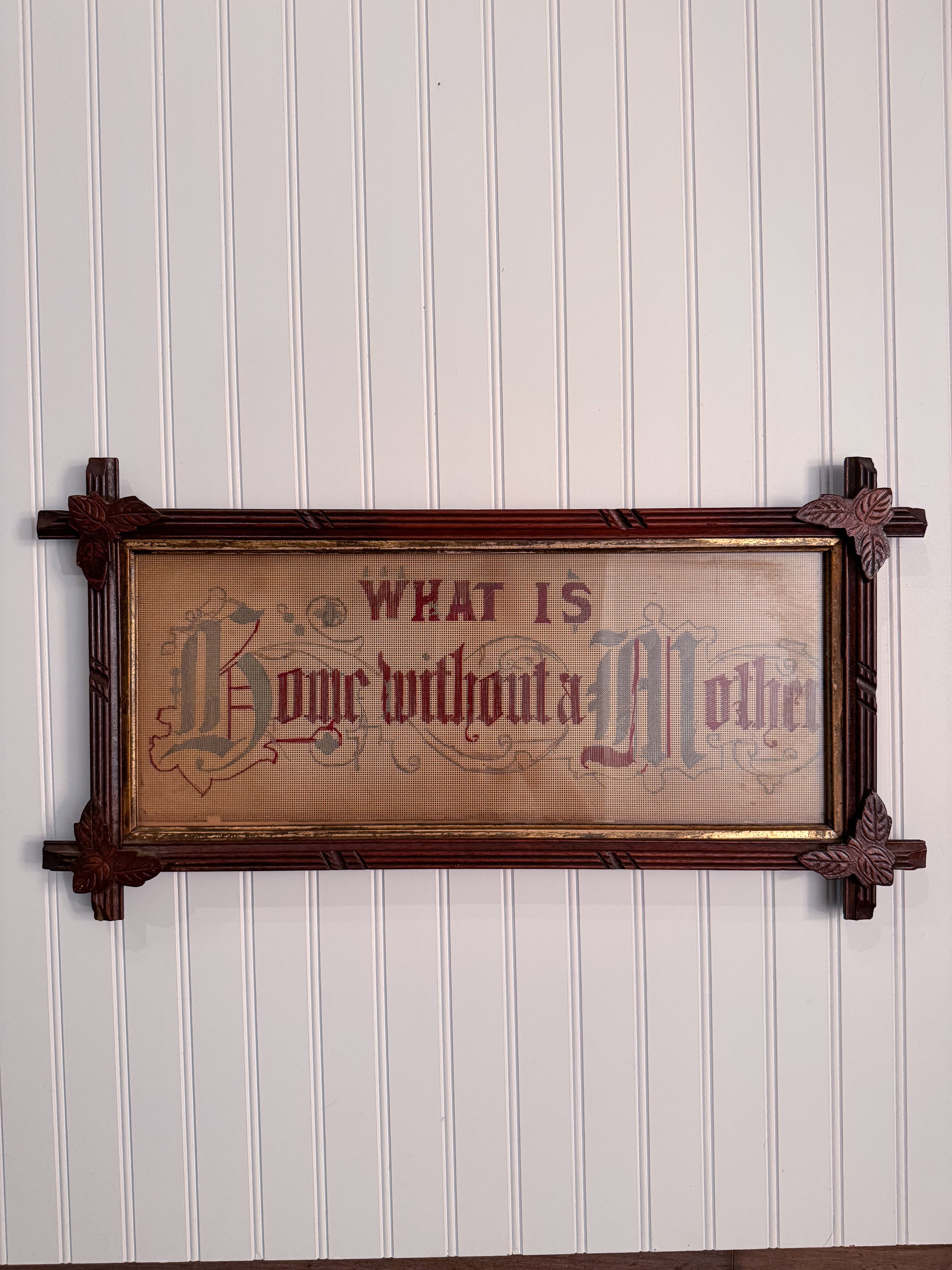 Antique Victorian Motto Sampler “What Is Home Without a Mother” | Eastlake Framed Needlework
