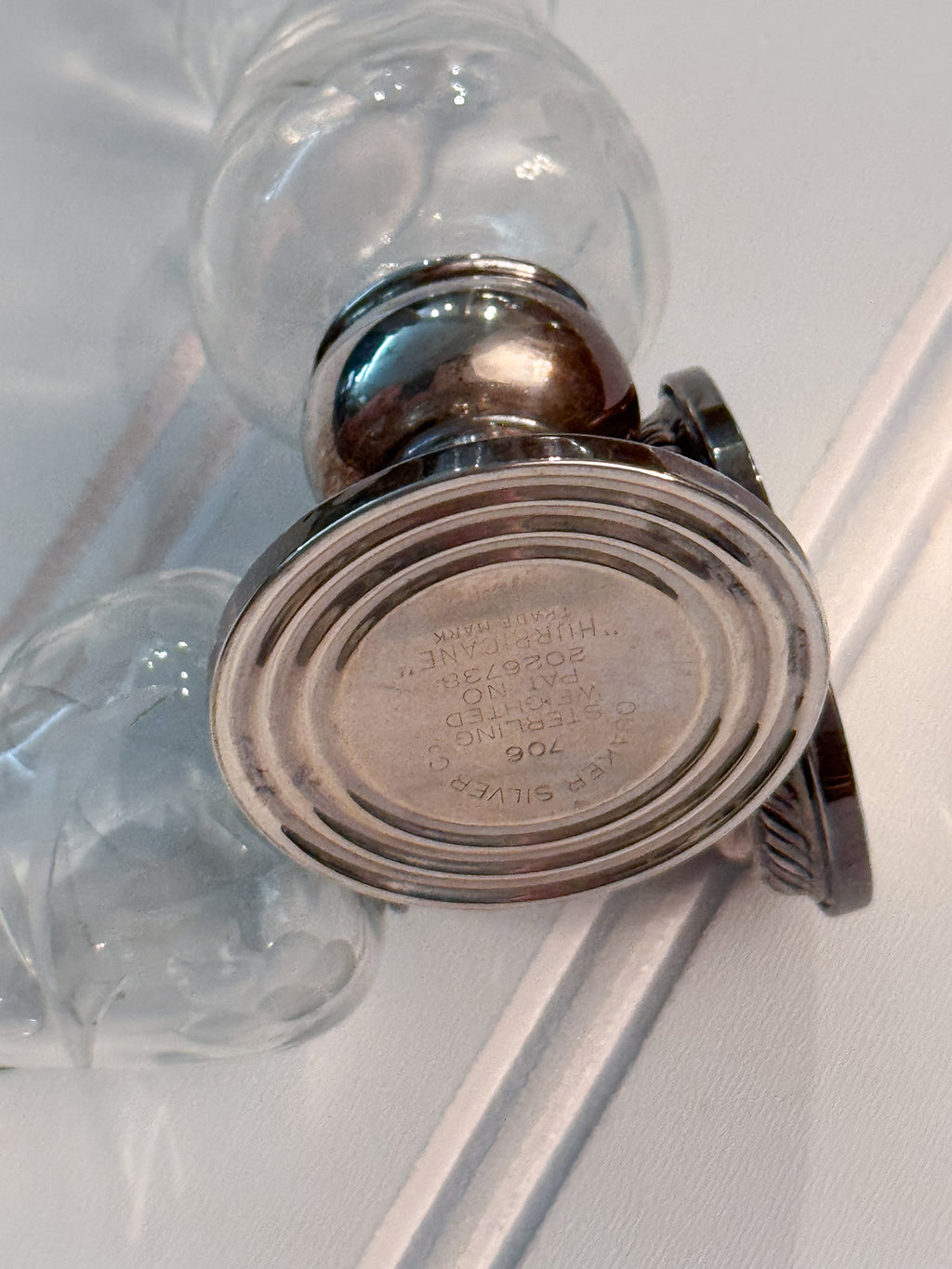 Vintage Quaker Sterling Weighted Salt & Pepper Shakers | Etched Glass Pair
