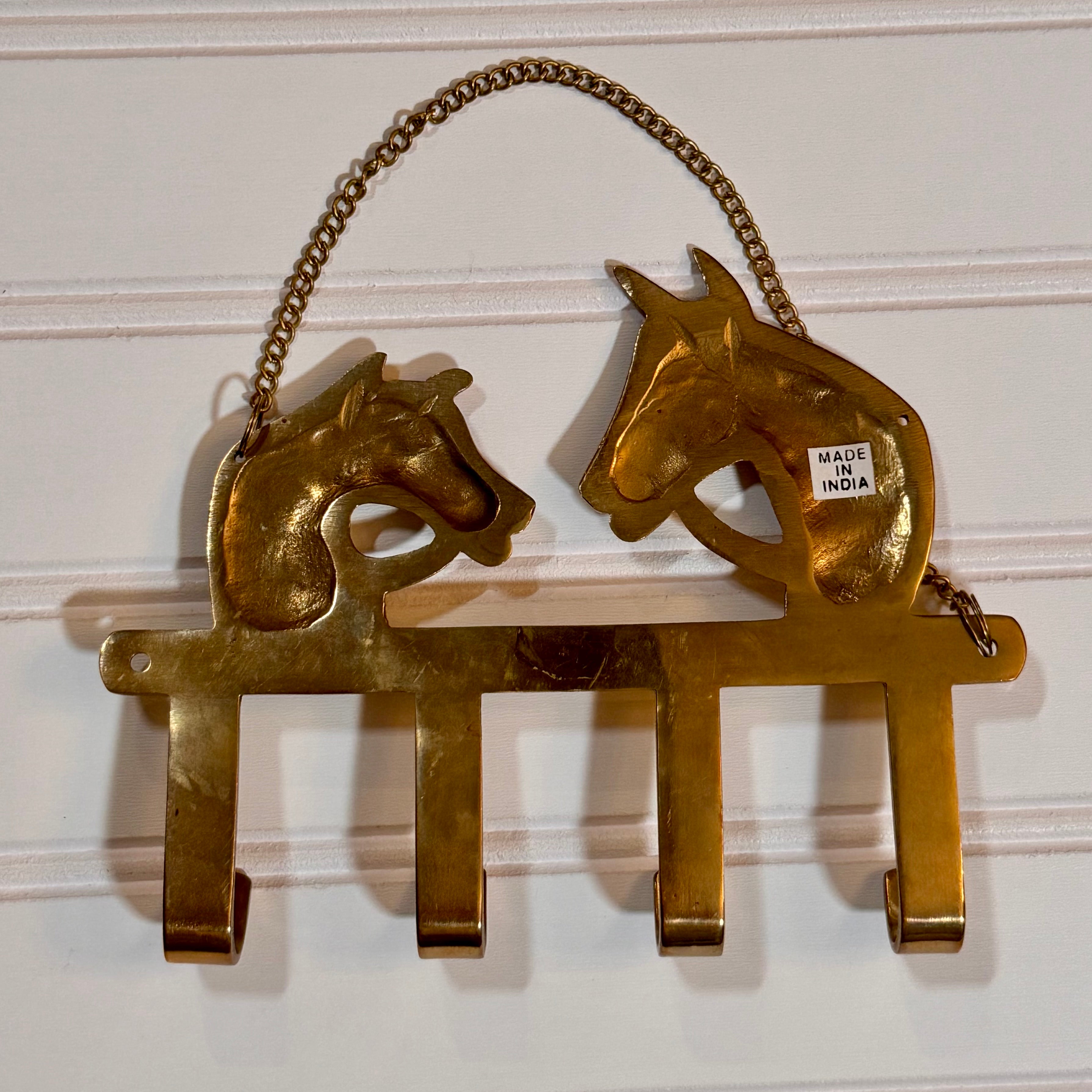 Vintage Solid Brass Horse Coat Rack | Equestrian Wall Hooks | Made in India
