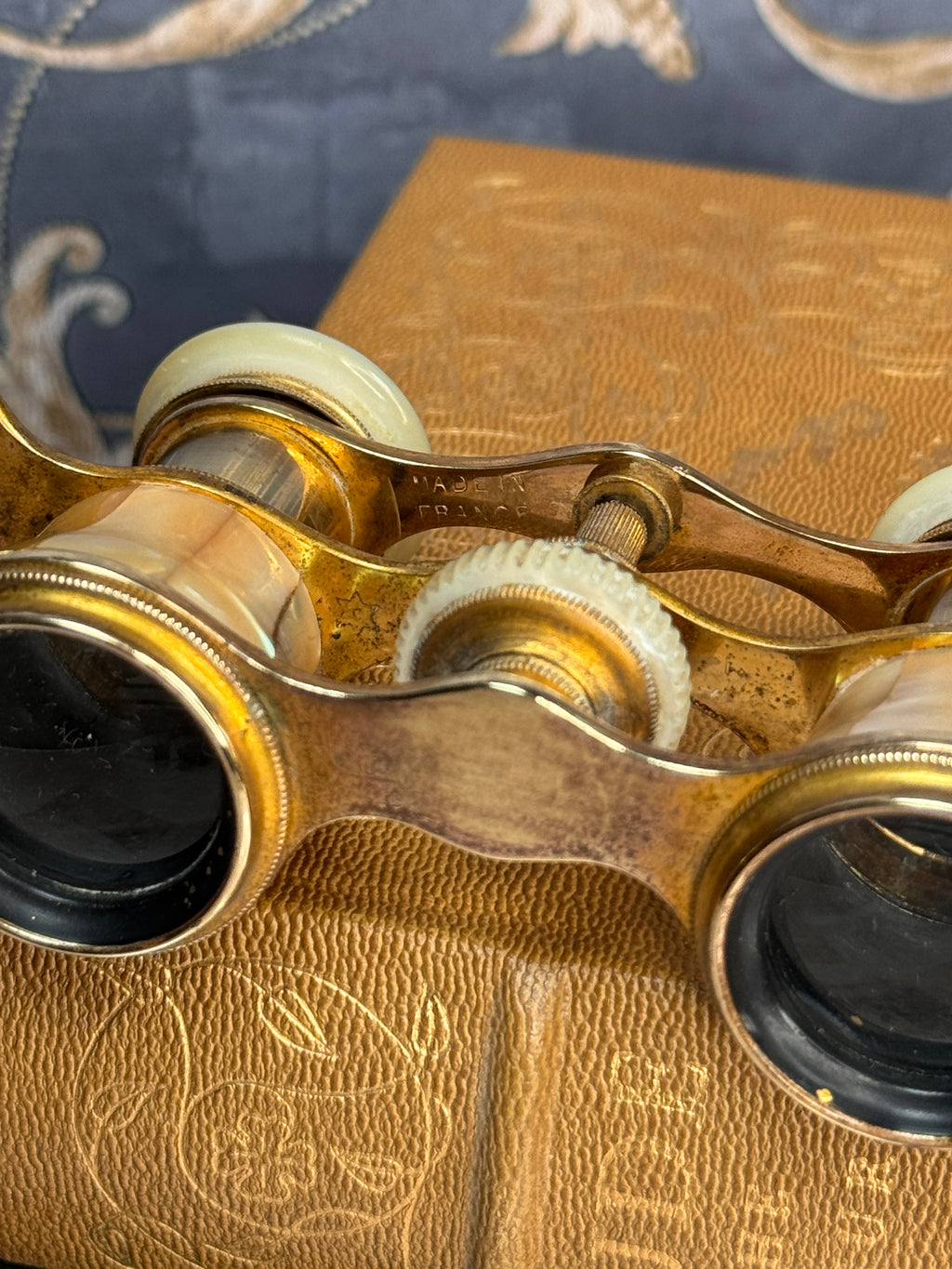Antique French Mother-of-Pearl Opera Glasses with Folding Handle