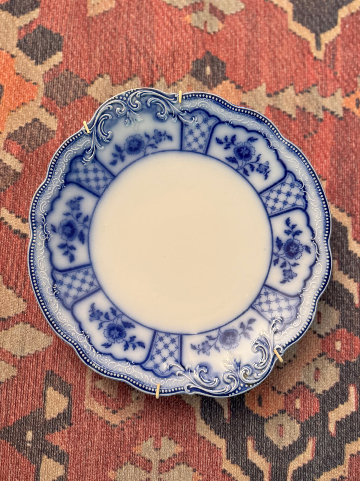Antique W.H. Grindley Melbourne Flow Blue 10-Inch Plate with Wall Hanger | Victorian Staffordshire