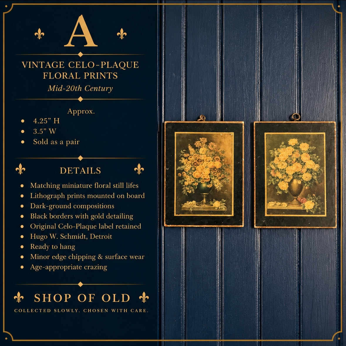 Vintage Celo-Plaque Floral Still-Life Prints Pair | Hugo W. Schmidt