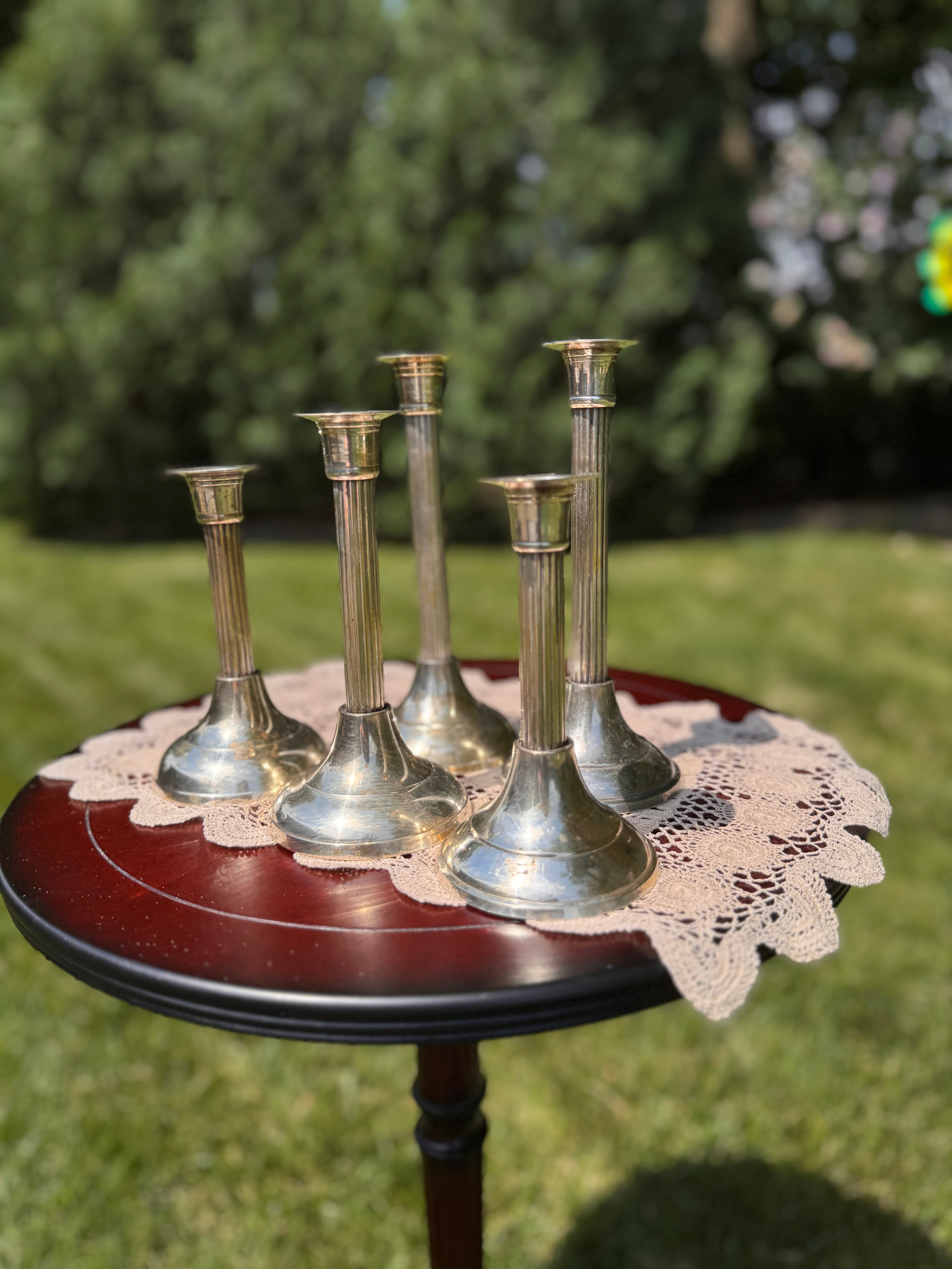 Set of Five International Silver Company Silver Plated Candlesticks