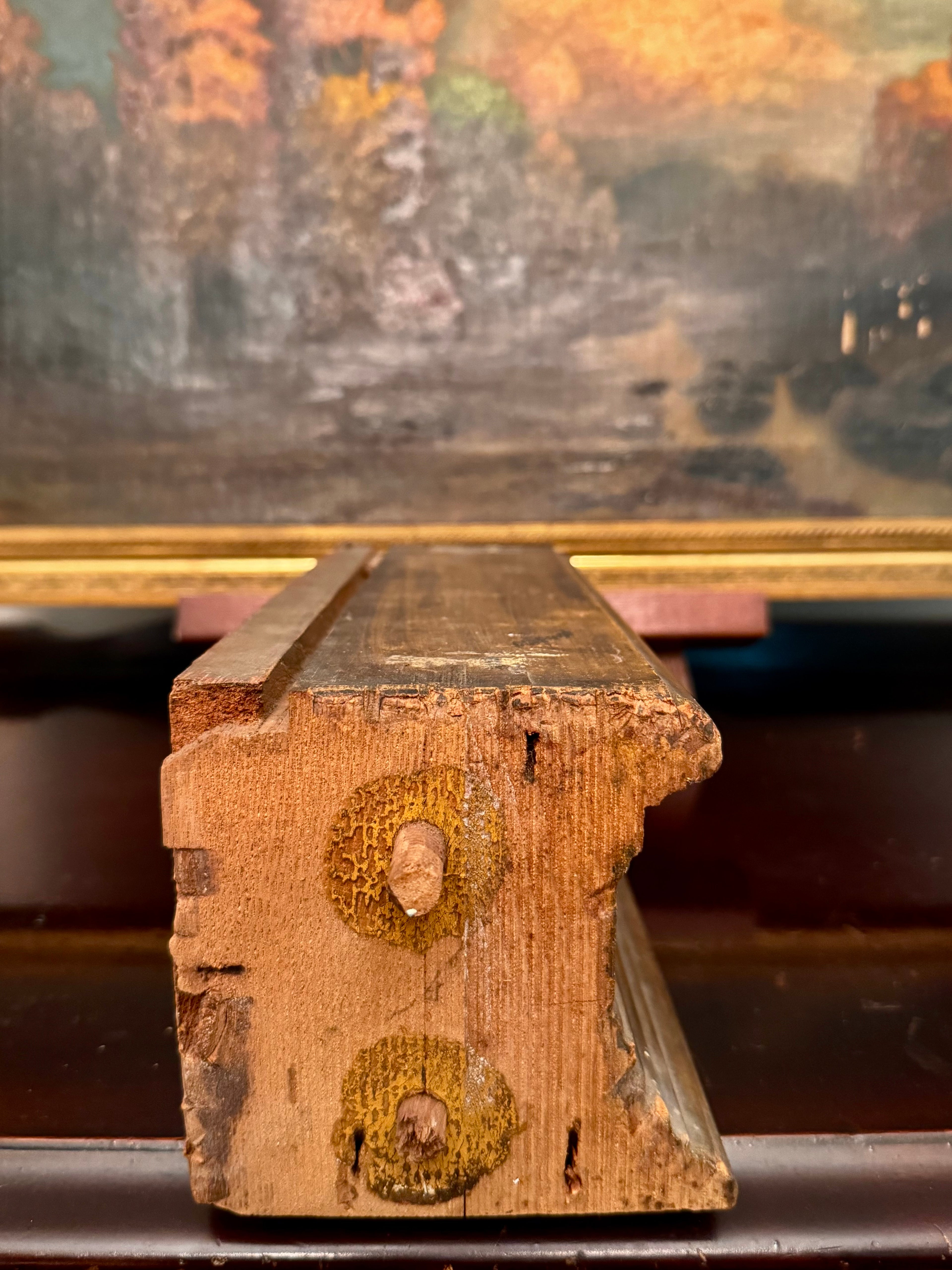 Antique Victorian Gilt Wood Architectural Riser | Salvaged Pedestal Block | Pegs on Left | 11.5”