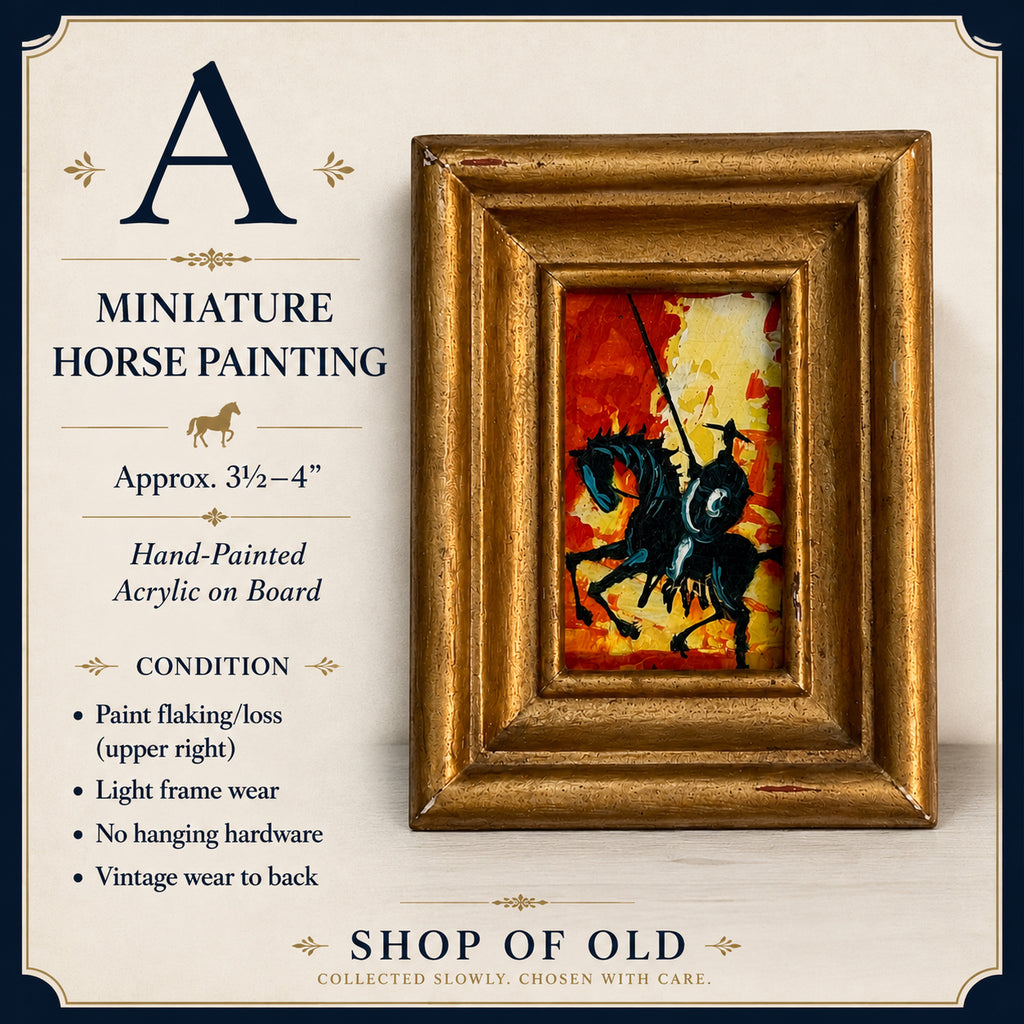 Vintage Hand-Painted Miniature Horse Painting in Gilt Frame | Acrylic on Board