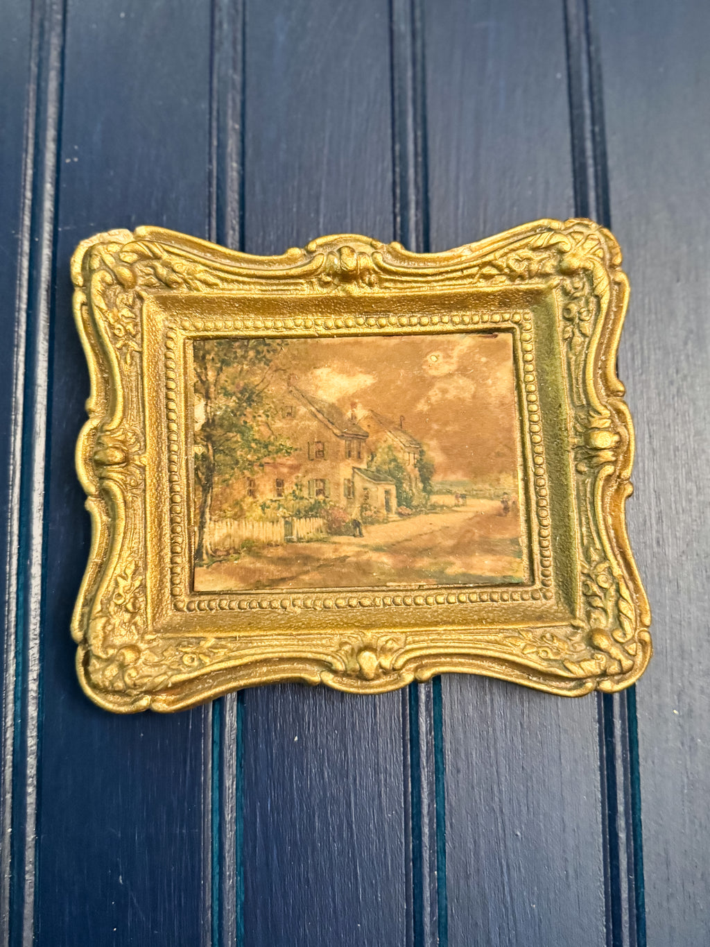 Vintage Gilt Chalkware Framed Pastoral Prints | Mid-Century