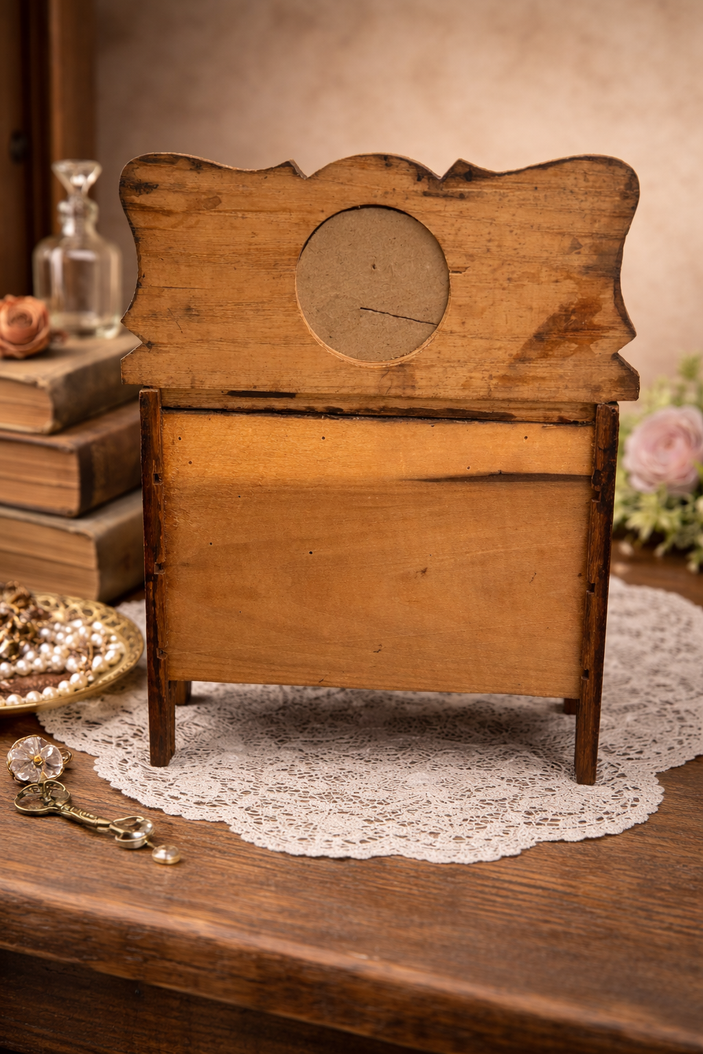Antique Miniature Wooden Dresser Box Hand-Stained Doll Chest Jewelry Cabinet
