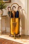 Vintage Hammered Brass Umbrella Stand | Lion Paw Coal Scuttle Fireplace Hod