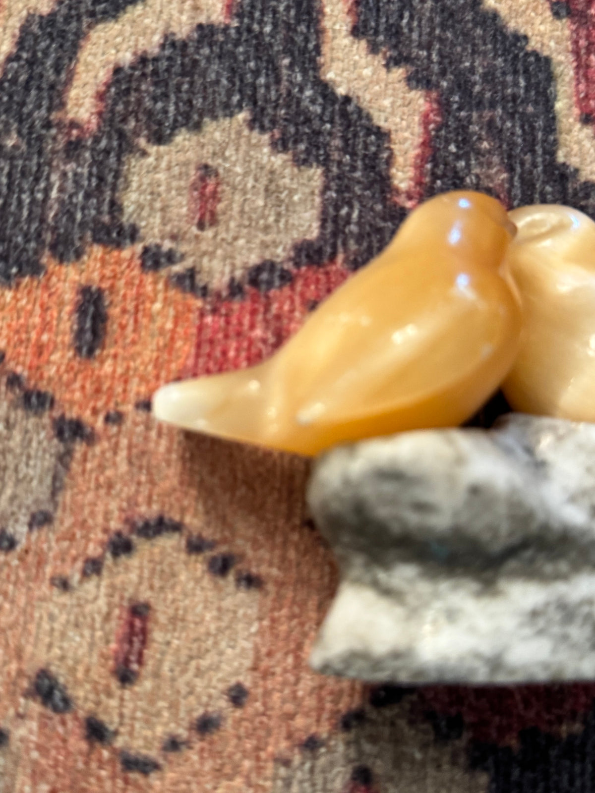 Vintage Carved Stone Lovebirds on Marble Base