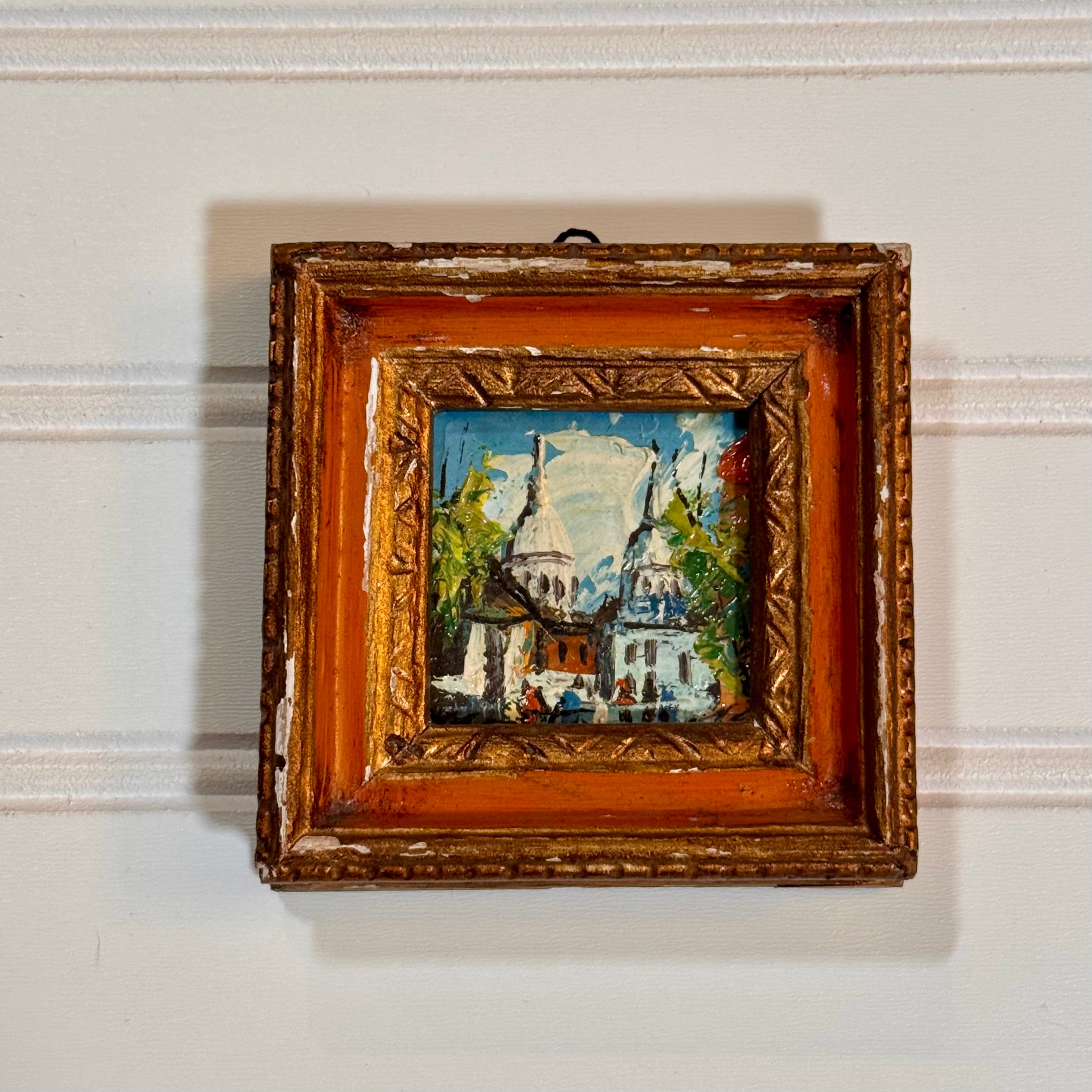 Vintage Miniature Village Oil Painting on Board | Framed Landscape Artwork