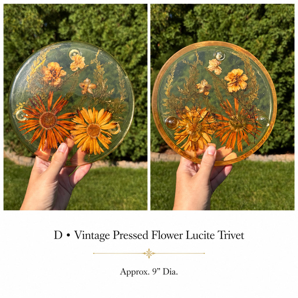 Vintage Pressed Flower Lucite Trivet