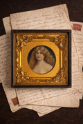 Large Antique Romantic Portrait Plaque in Gilt Shadowbox Frame, Late 19th/Early 20th Century