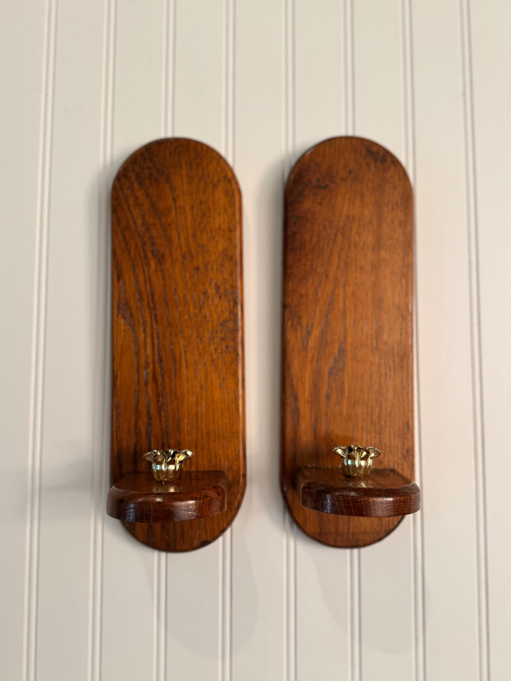 Vintage Solid Wood Wall-Mounted Taper Candle Sconces | Pair