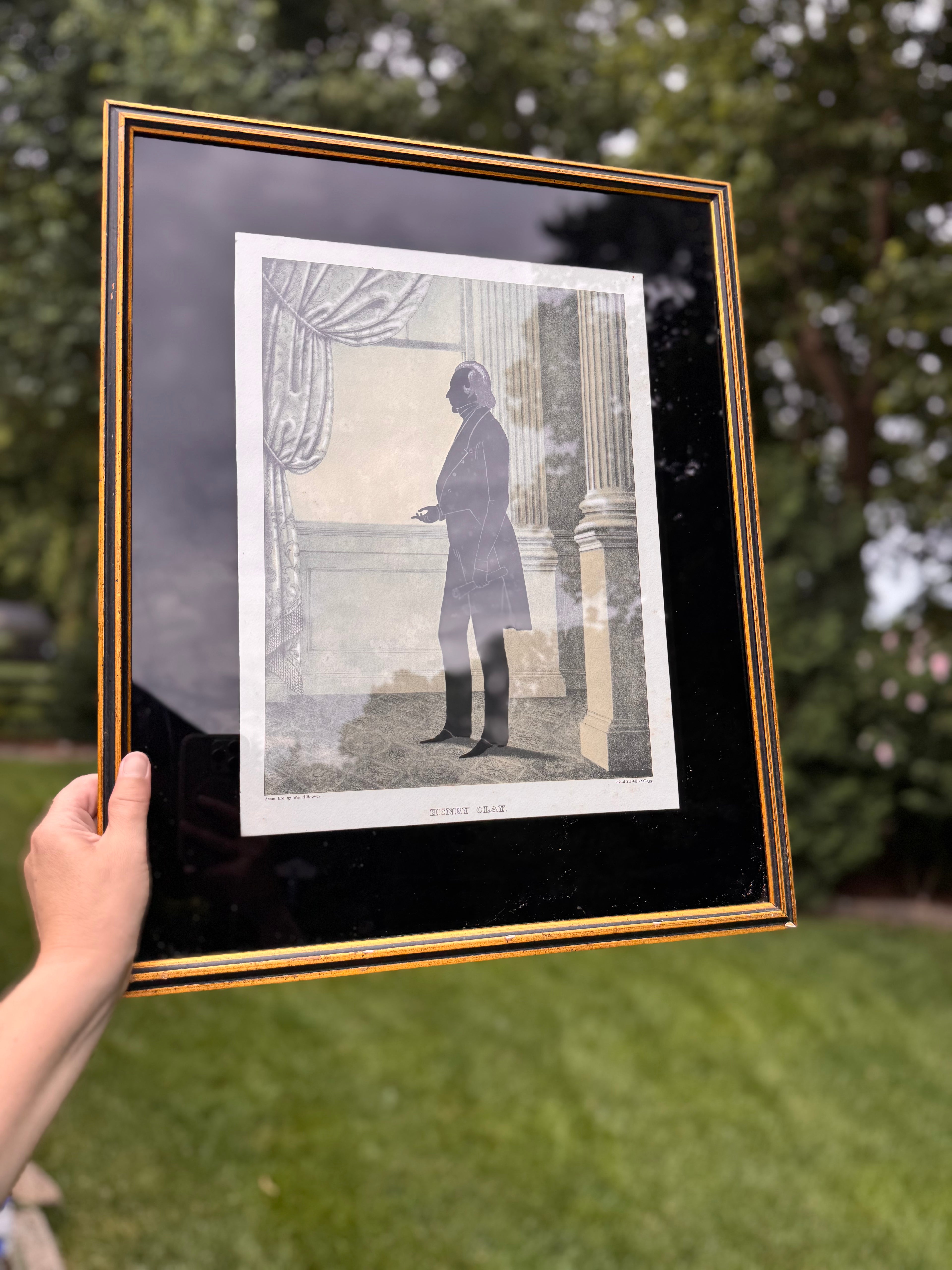 Vintage Henry Clay Silhouette Print in Black Glass Frame | Kentucky Historical Wall Art | Estate Find
