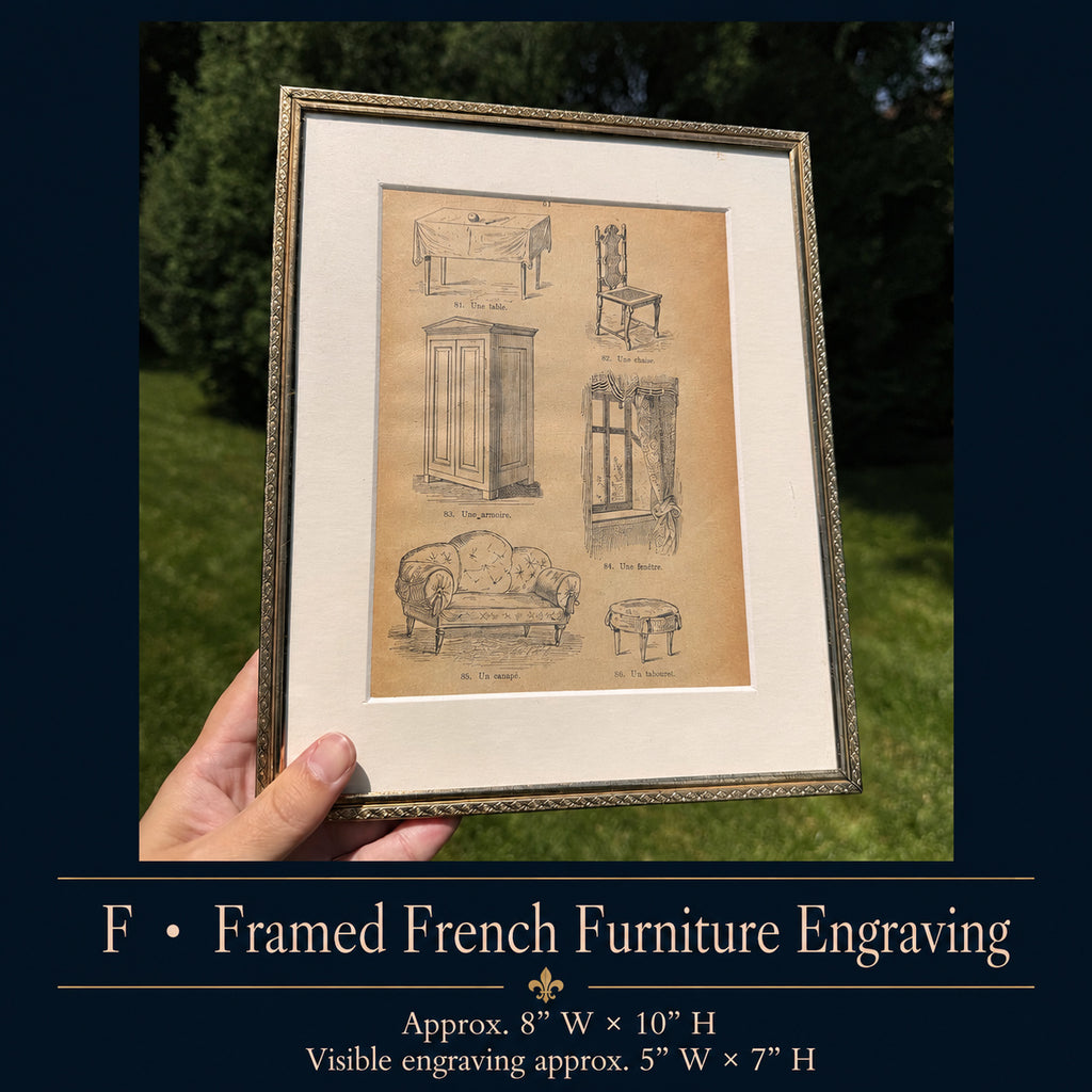 Framed French Furniture Engraving | Petit à Petit Antique Book Illustration | Vintage 8” × 10” Frame