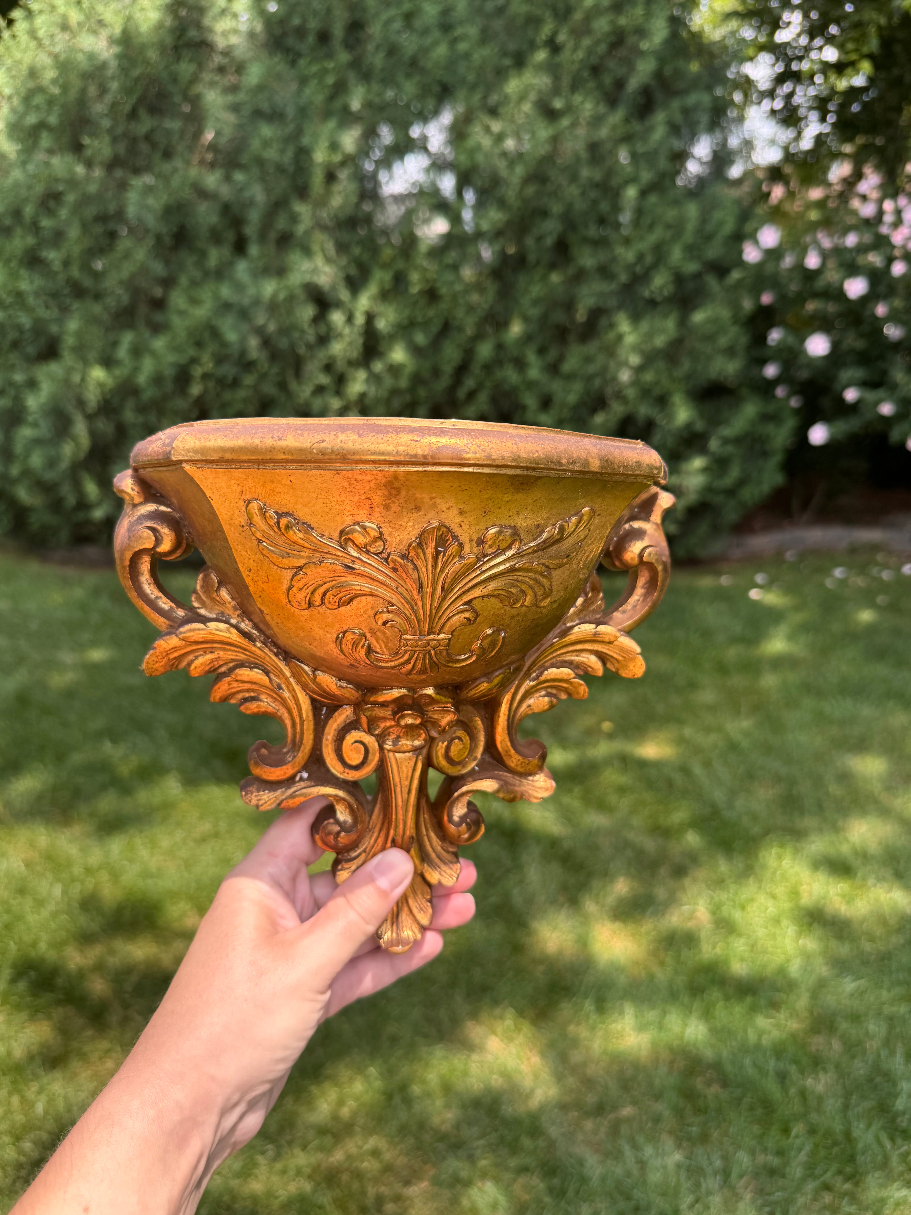 Vintage Pair of 1978 HOMCO Gold Wall Pocket Planters | Hollywood Regency Wall Pockets