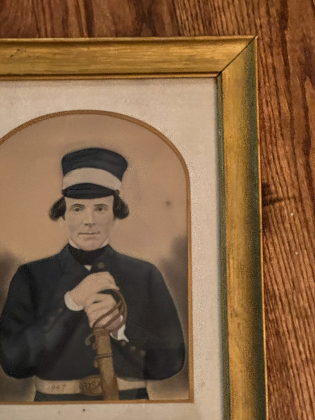 Antique Mexican-American War Soldier Portrait Print | 1847 Military Portrait in Gilt Frame