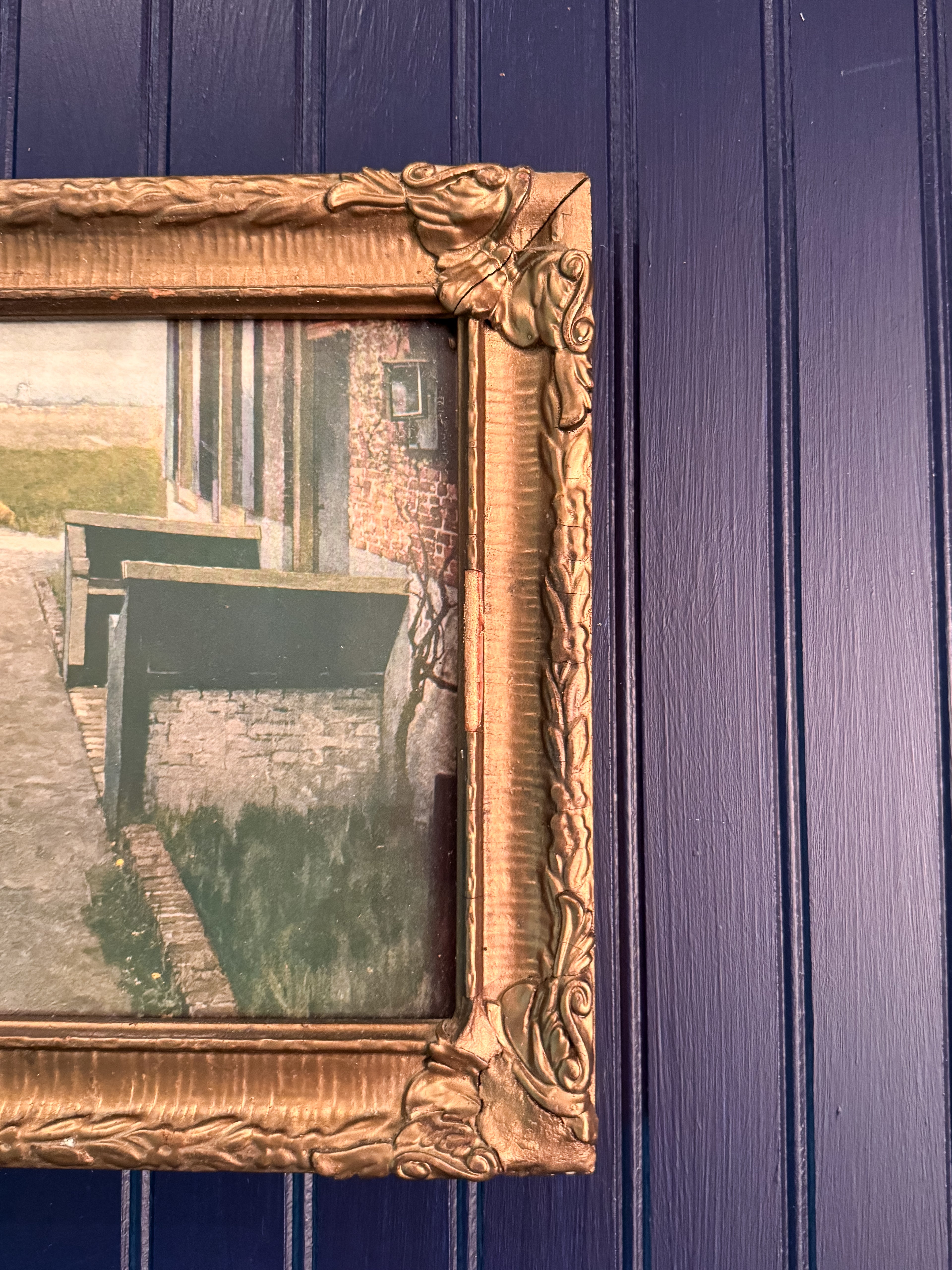 Vintage Framed “Flower Girl in Holland” Print | After George Hitchcock | Ornate Gilt Gesso Frame | Dutch Genre Scene