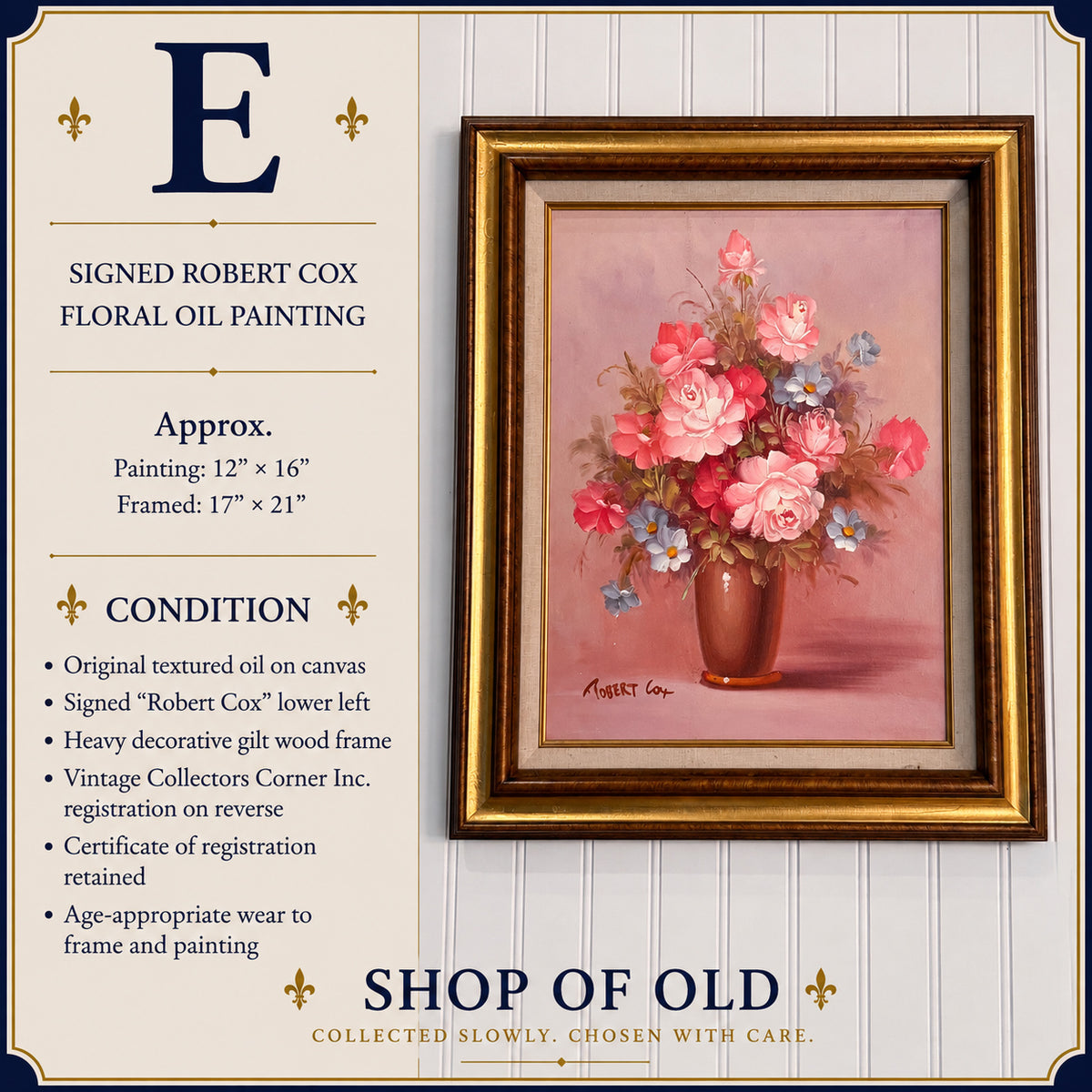 Signed Robert Cox Floral Oil Painting on Canvas | Vintage Gilt Wood Frame