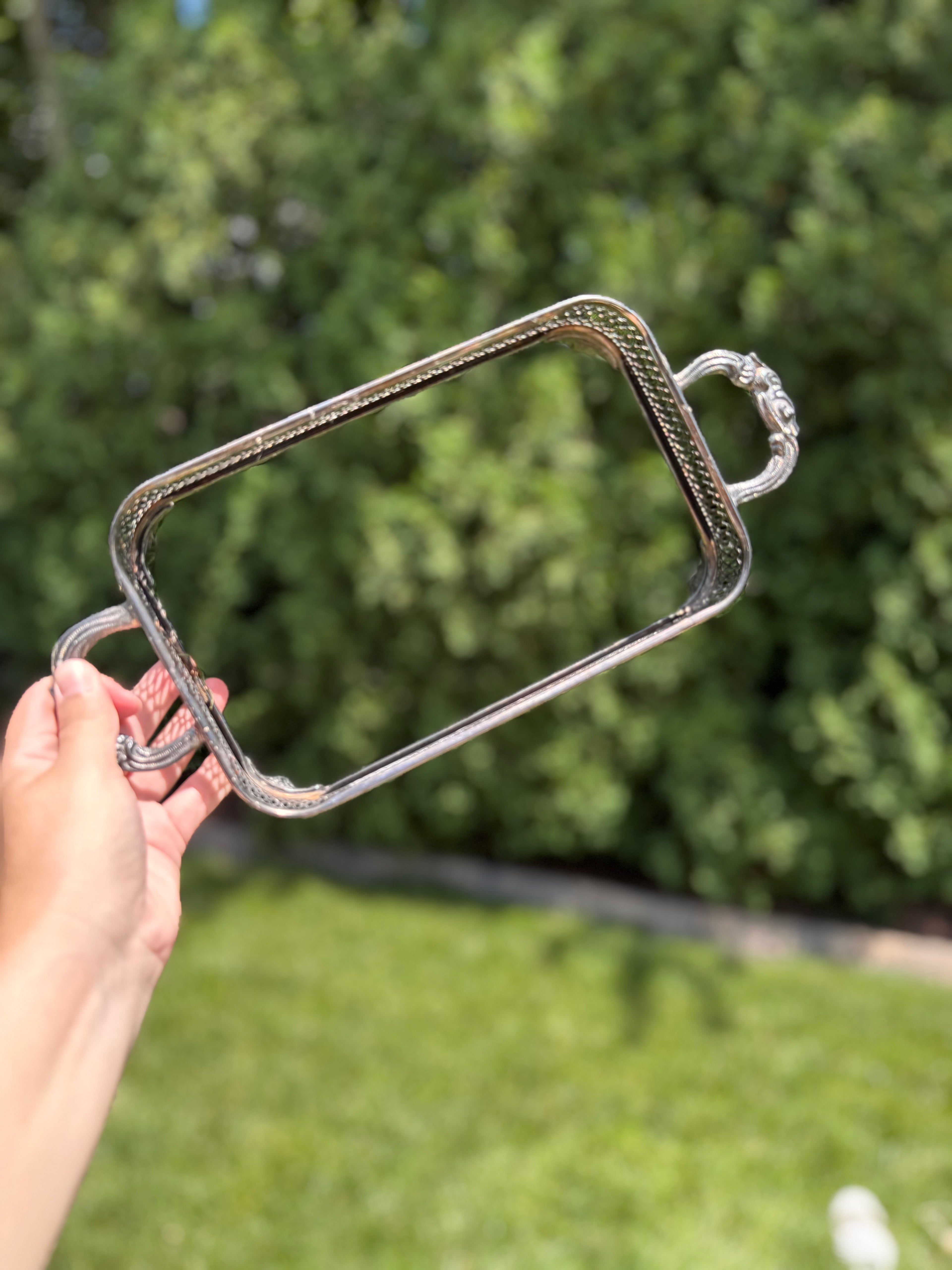 Mid-Century Silver Plated Reticulated Book Holder | Footed Gallery Stand