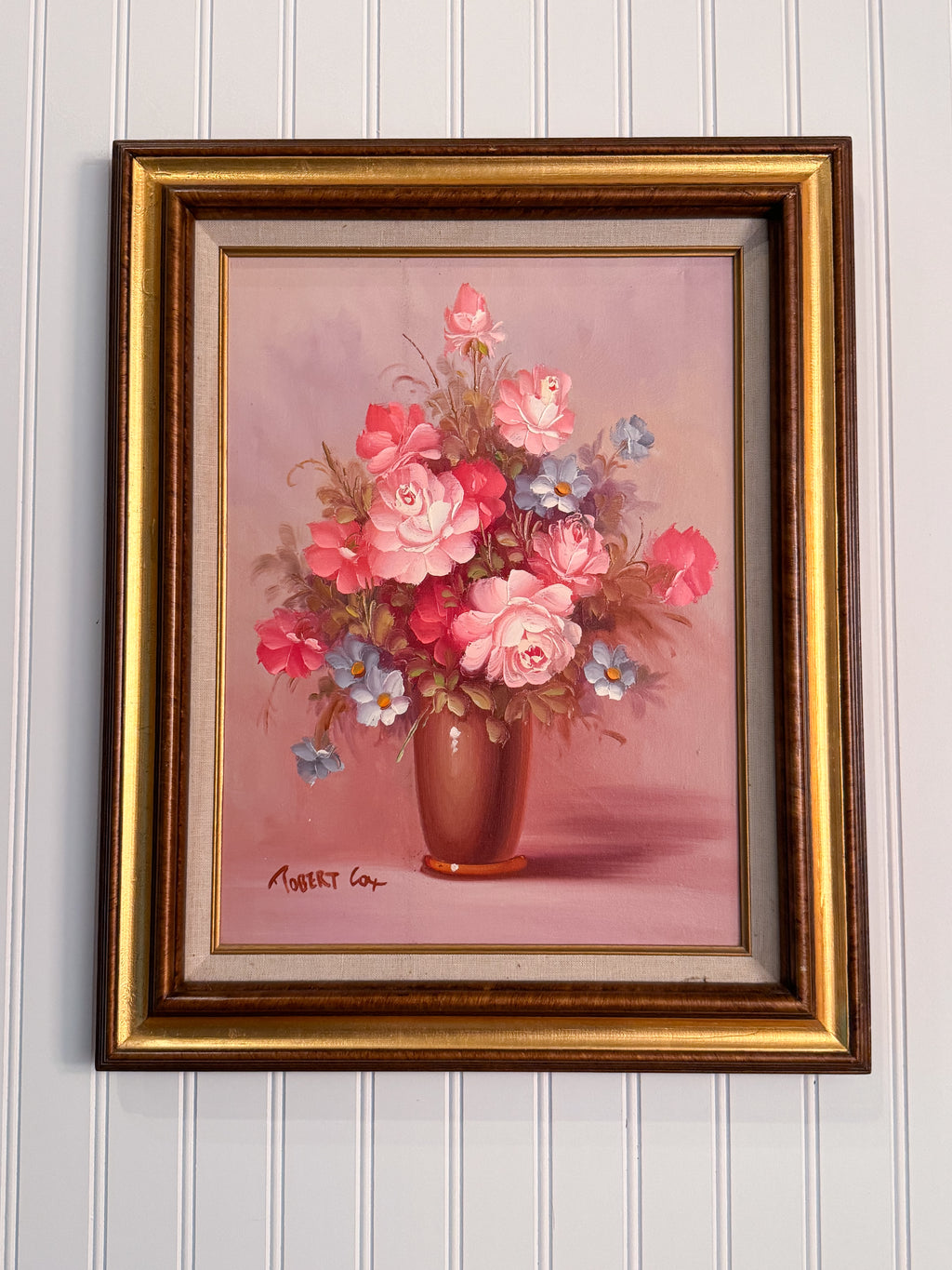 Signed Robert Cox Floral Oil Painting on Canvas | Vintage Gilt Wood Frame