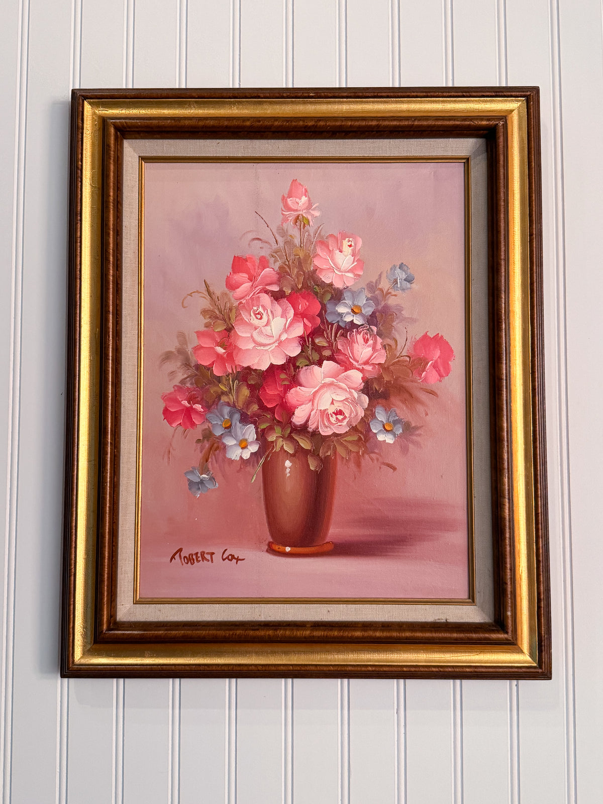 Signed Robert Cox Floral Oil Painting on Canvas | Vintage Gilt Wood Frame