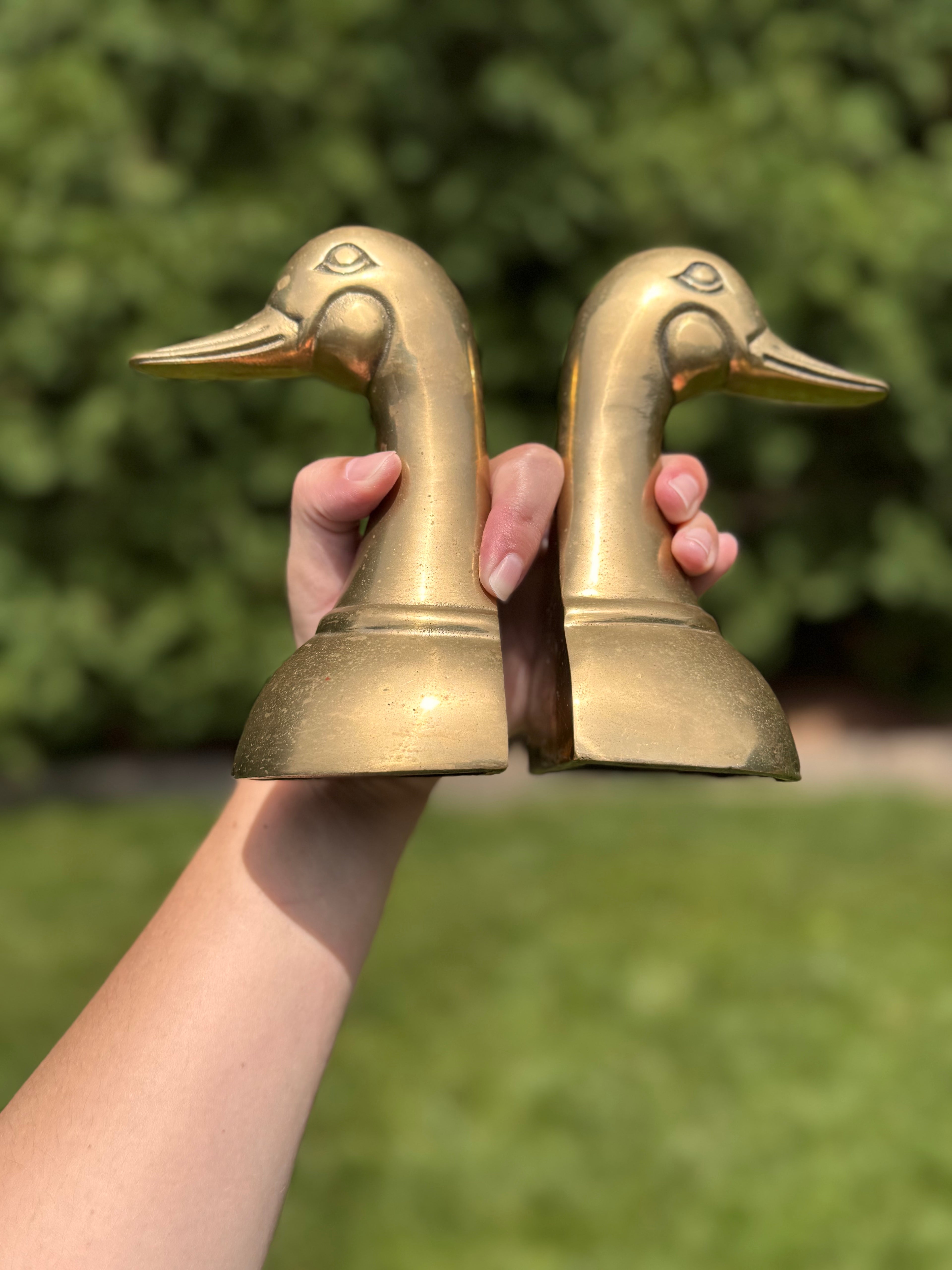 Vintage Brass Duck Bookends | Mid-Century Waterfowl Bookends