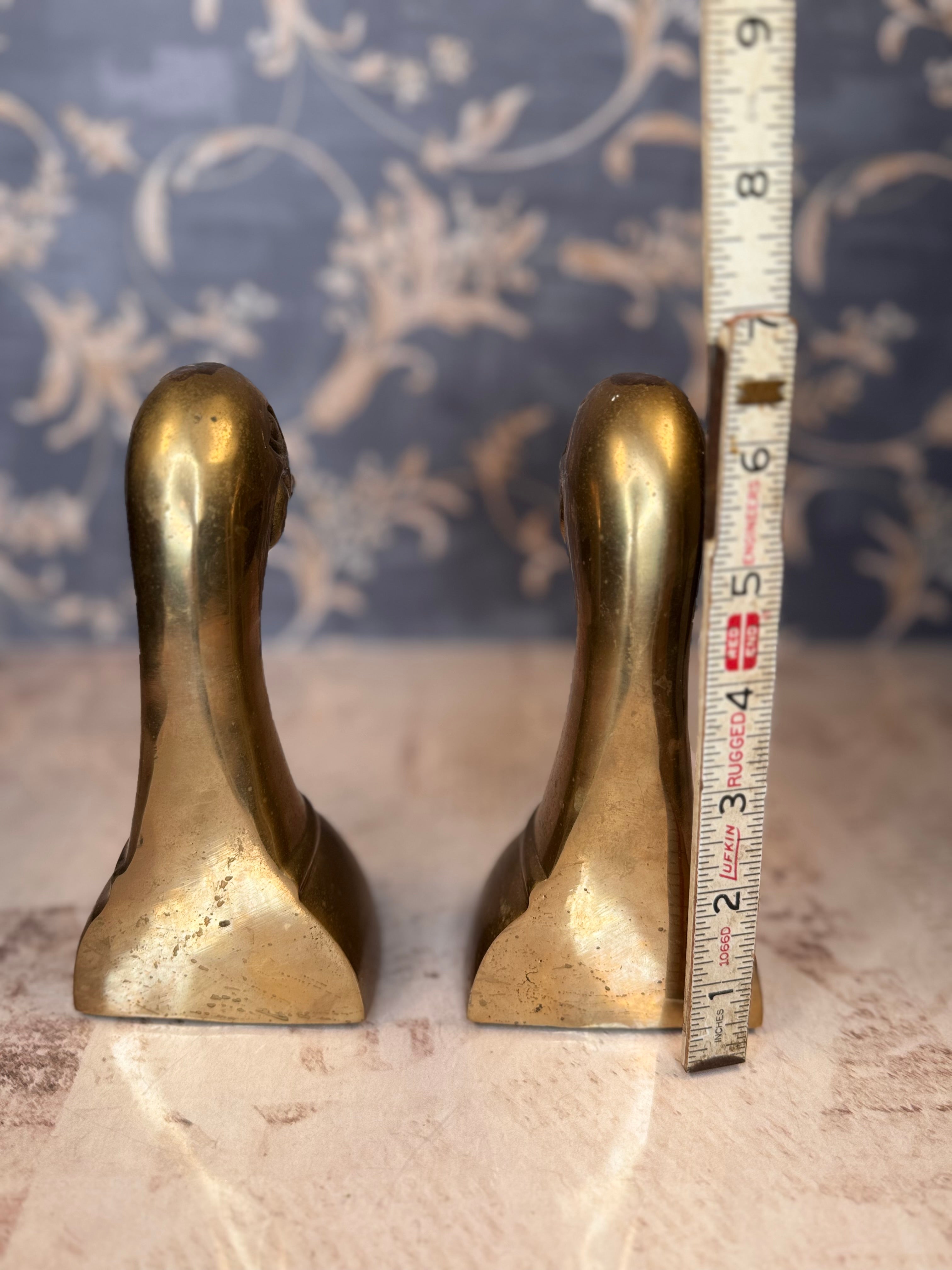 Vintage Brass Duck Bookends | Mid-Century Waterfowl Bookends