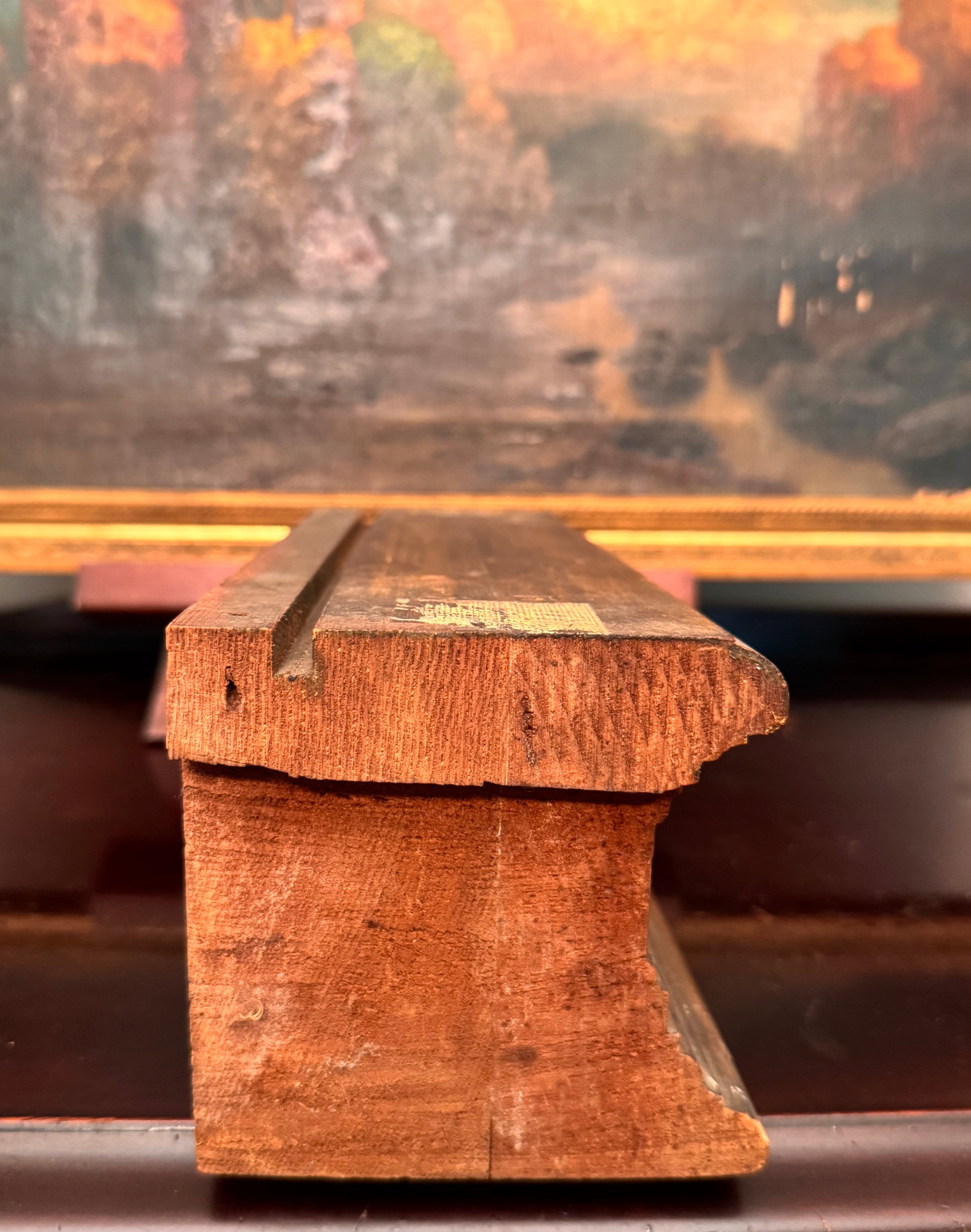 Antique Victorian Gilt Wood Architectural Riser | Salvaged Pedestal Block | Pegs on Right | 11.5”