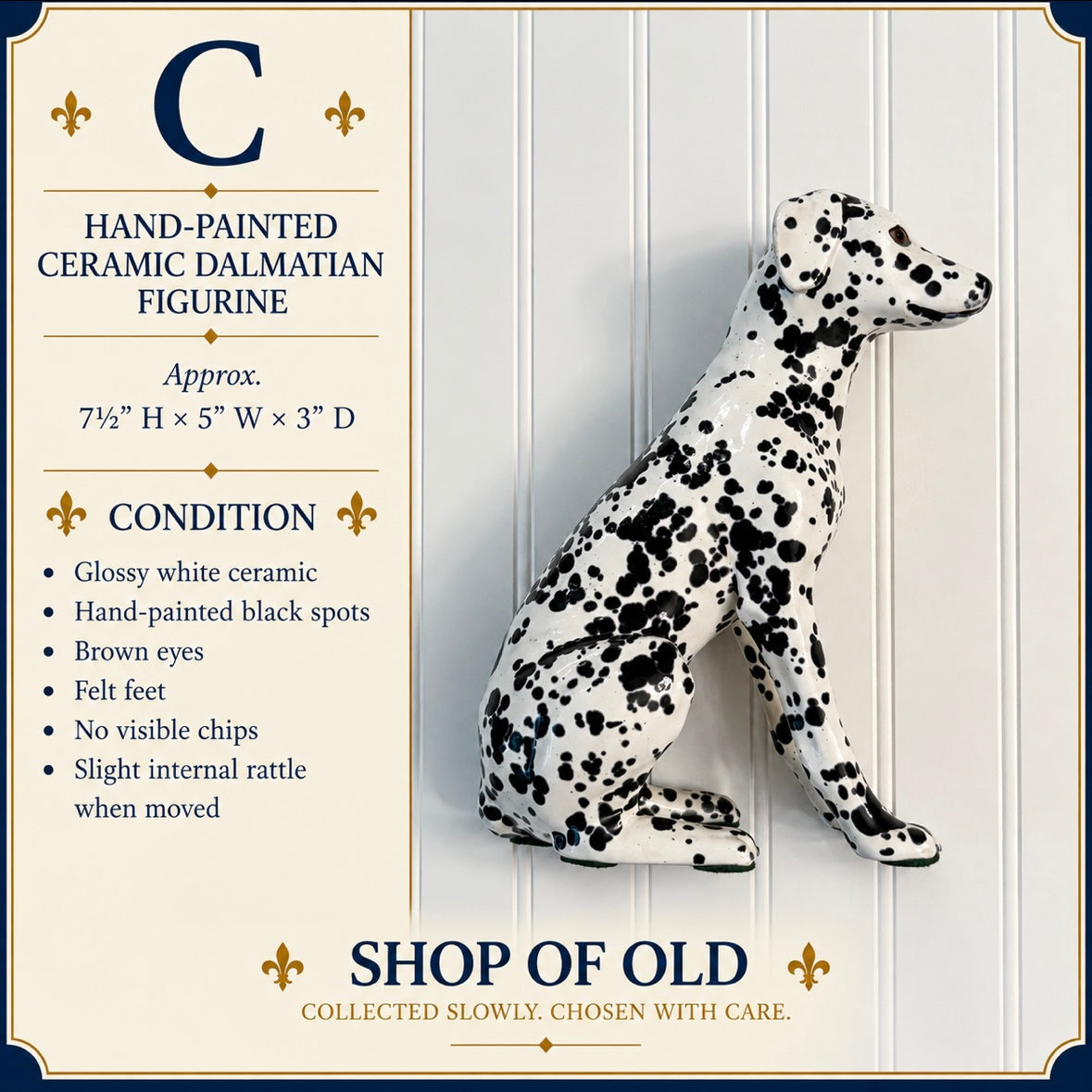 Vintage Hand-Painted Ceramic Dalmatian Figurine | Spotted Dog Statue
