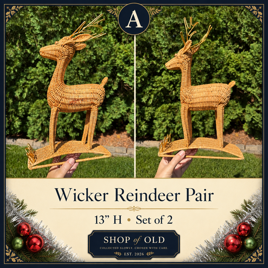 Vintage Wicker Reindeer Pair | Christmas Décor | Rattan Holiday Figures