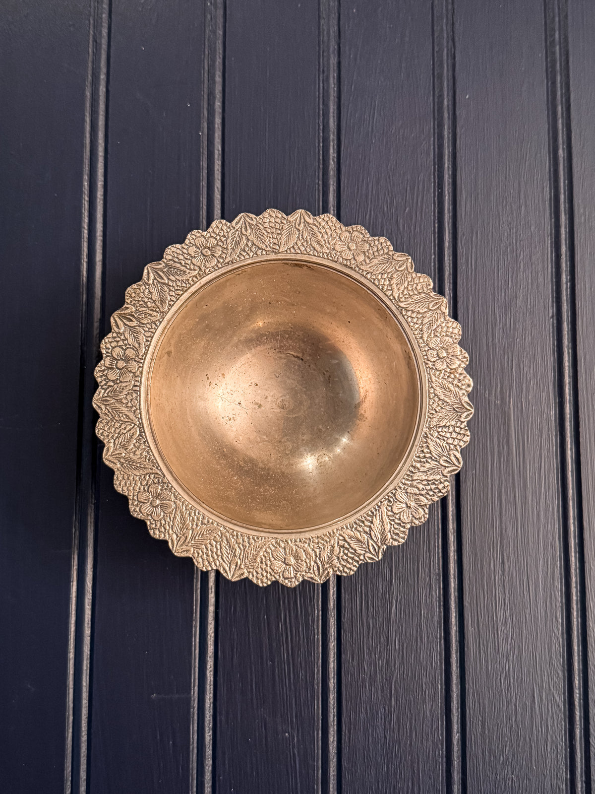 Vintage Silver-Tone Footed Tazza Bowl | Etched Floral Pedestal Dish | Thai/Burmese Style